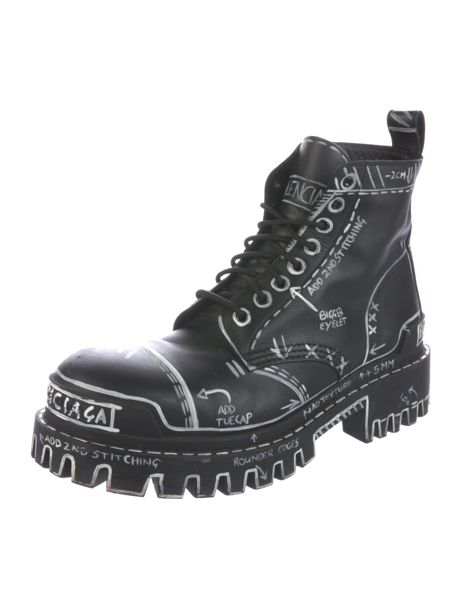 Balenciaga Leather Printed Combat Boots