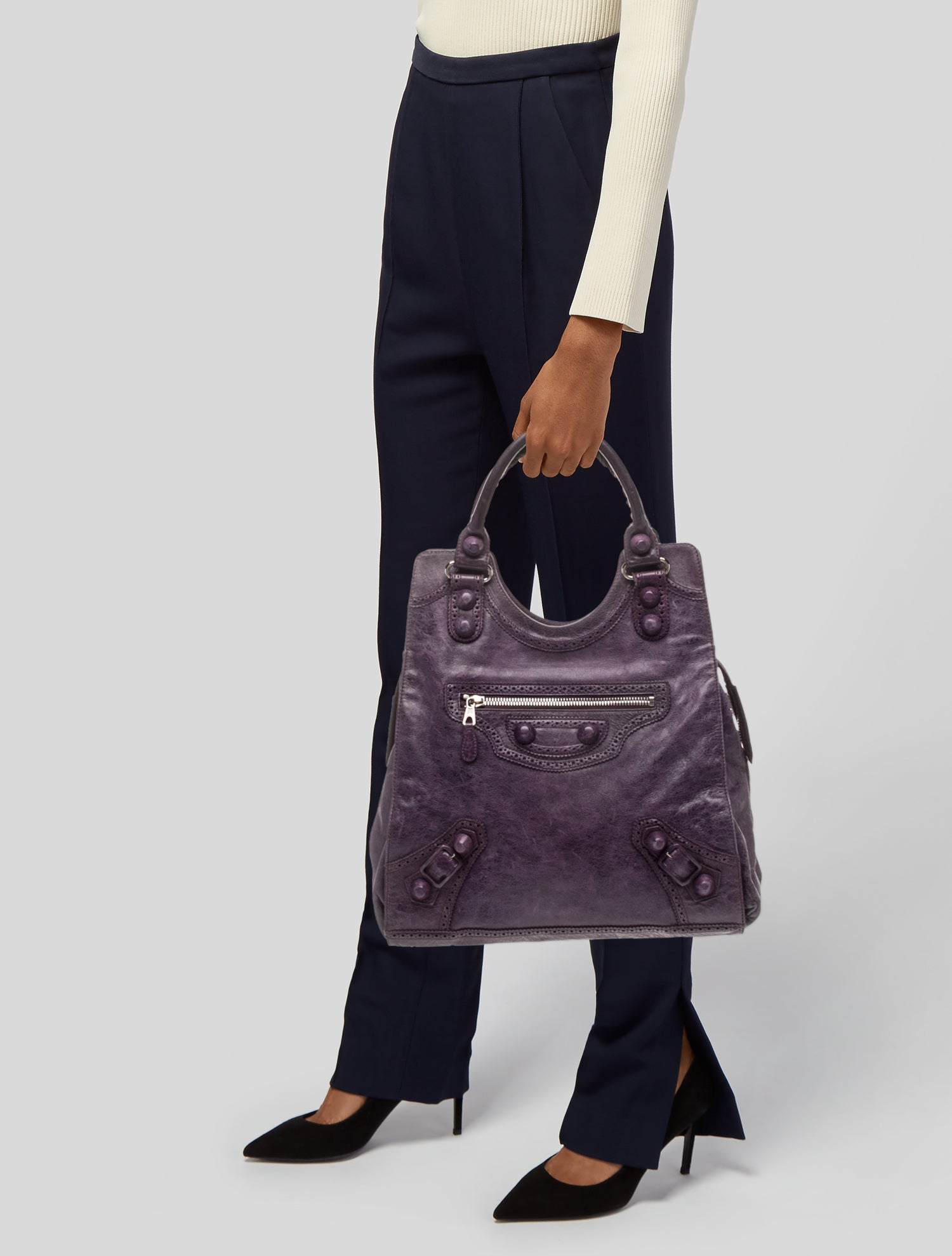 Balenciaga Leather Giant Brogues Folder - Purple Handle Bags