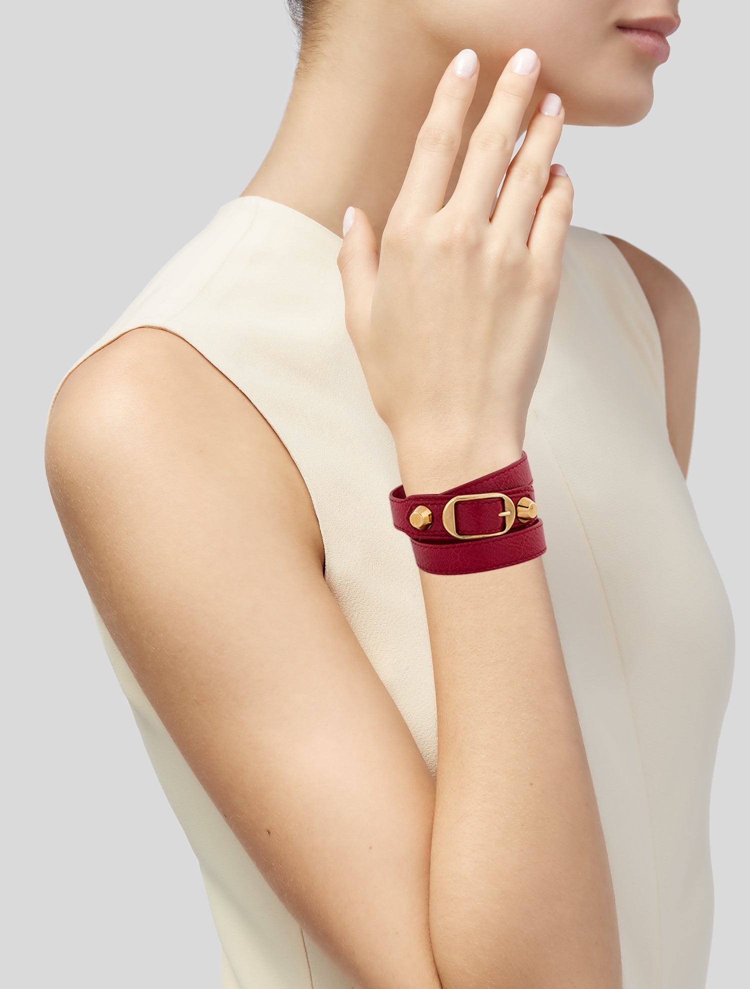 Balenciaga Leather Arena Stud Wrap Bracelet