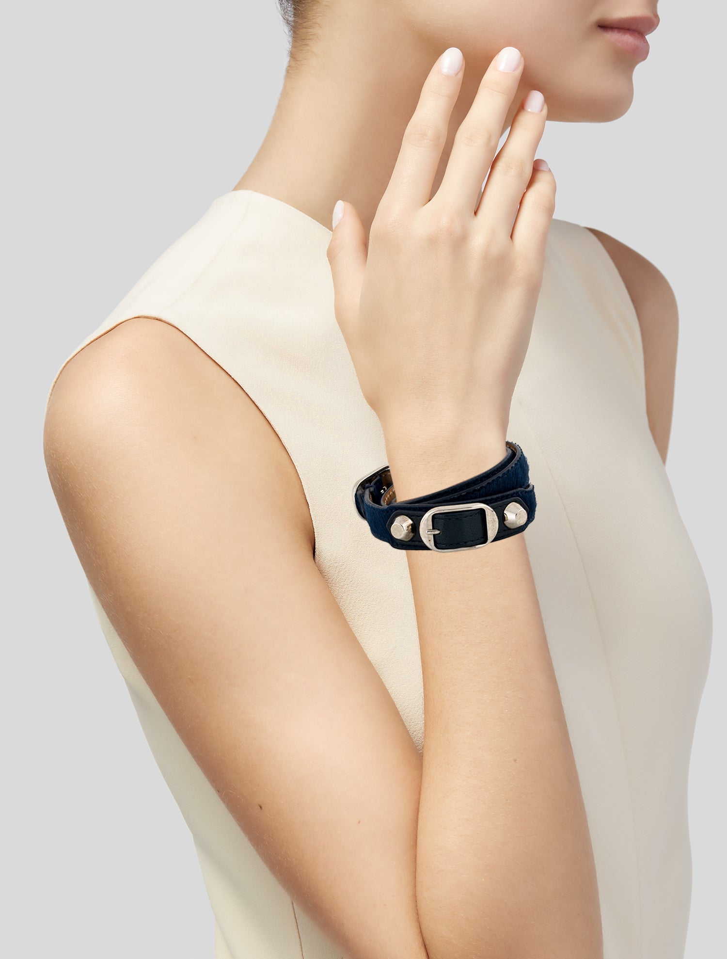 Balenciaga Leather & Hair Ligne Classic Wrap Bracelet
