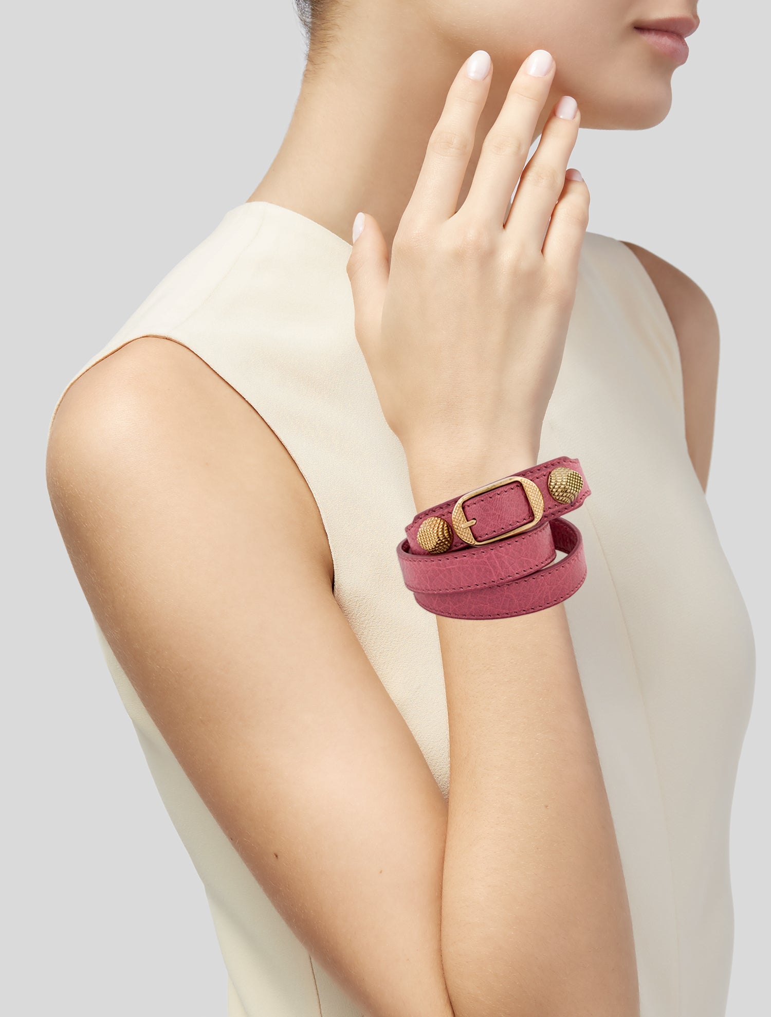 Balenciaga Leather Arena Stud Wrap Bracelet
