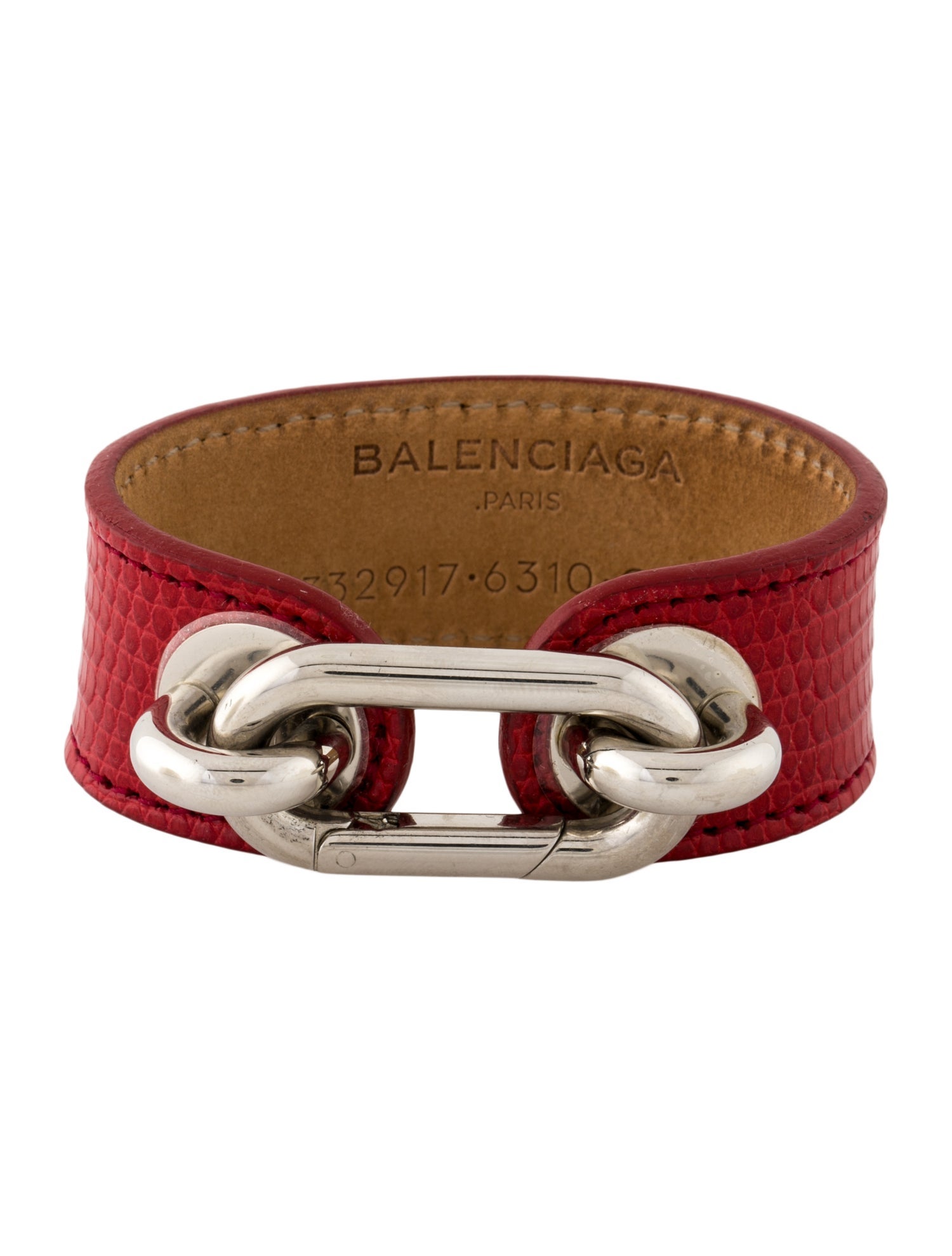 Balenciaga Embossed Lizard Leather Maillon Cuff Bracelet