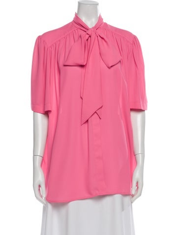 Pre-owned Balenciaga Tie Neck Short Sleeve Blouse In Pink