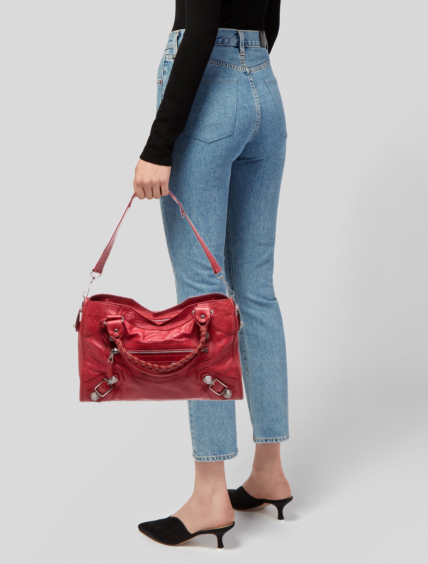 Balenciaga Leather Motocross City Giant - Red Handle Bags