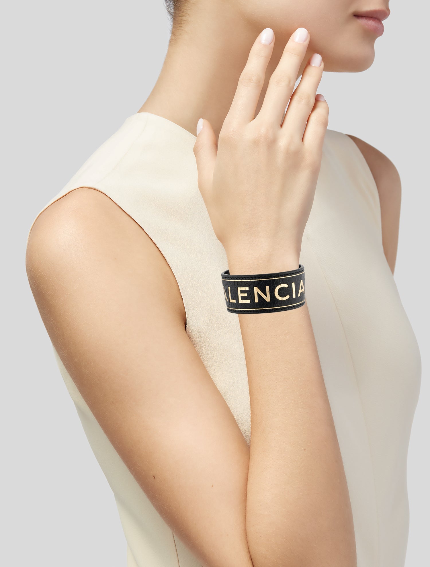 Balenciaga Leather Printed Logo Wrap Bracelet