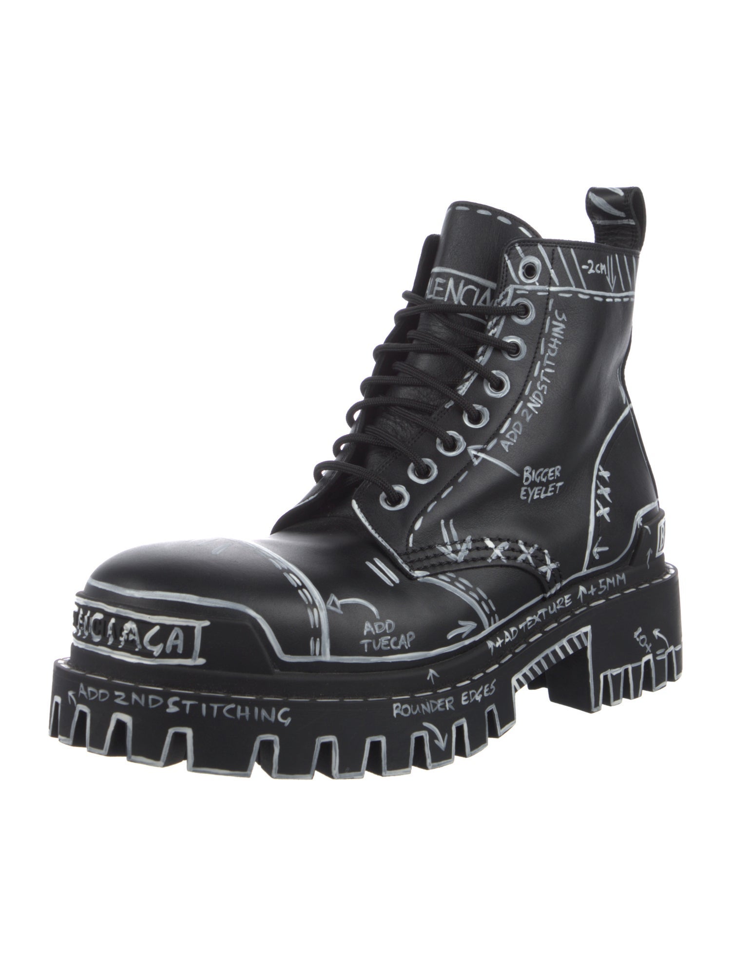 Balenciaga Leather Printed Lace-Up Boots