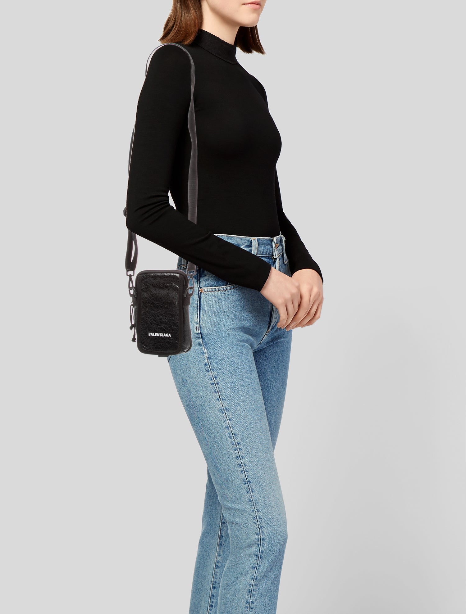 Balenciaga Leather Explorer Crossbody Pouch - Black Crossbody Bags