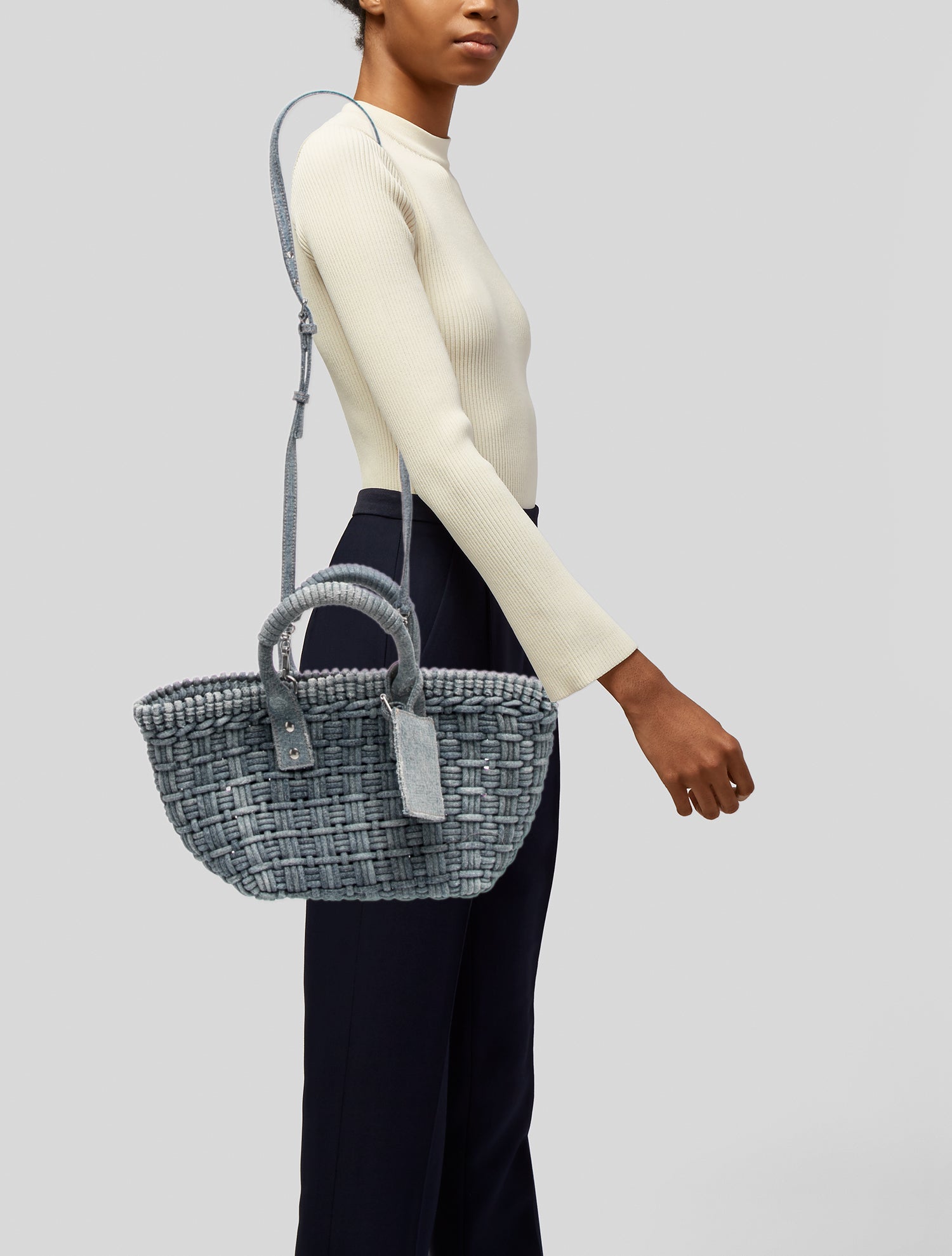 Balenciaga Denim Bistro Basket XS - Blue Handle Bags, Handbags
