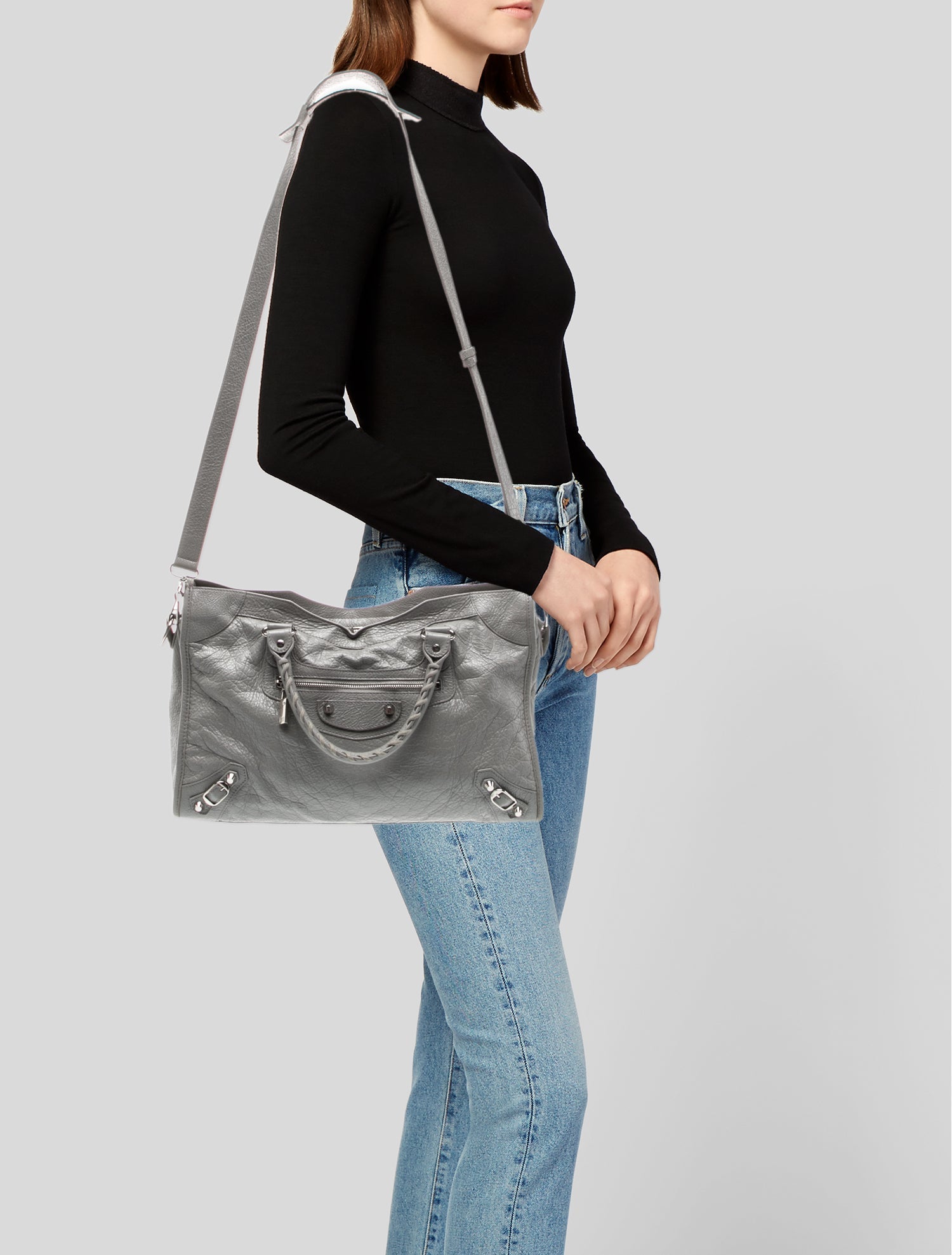Balenciaga Leather Motocross Classic City - Grey Handle Bags