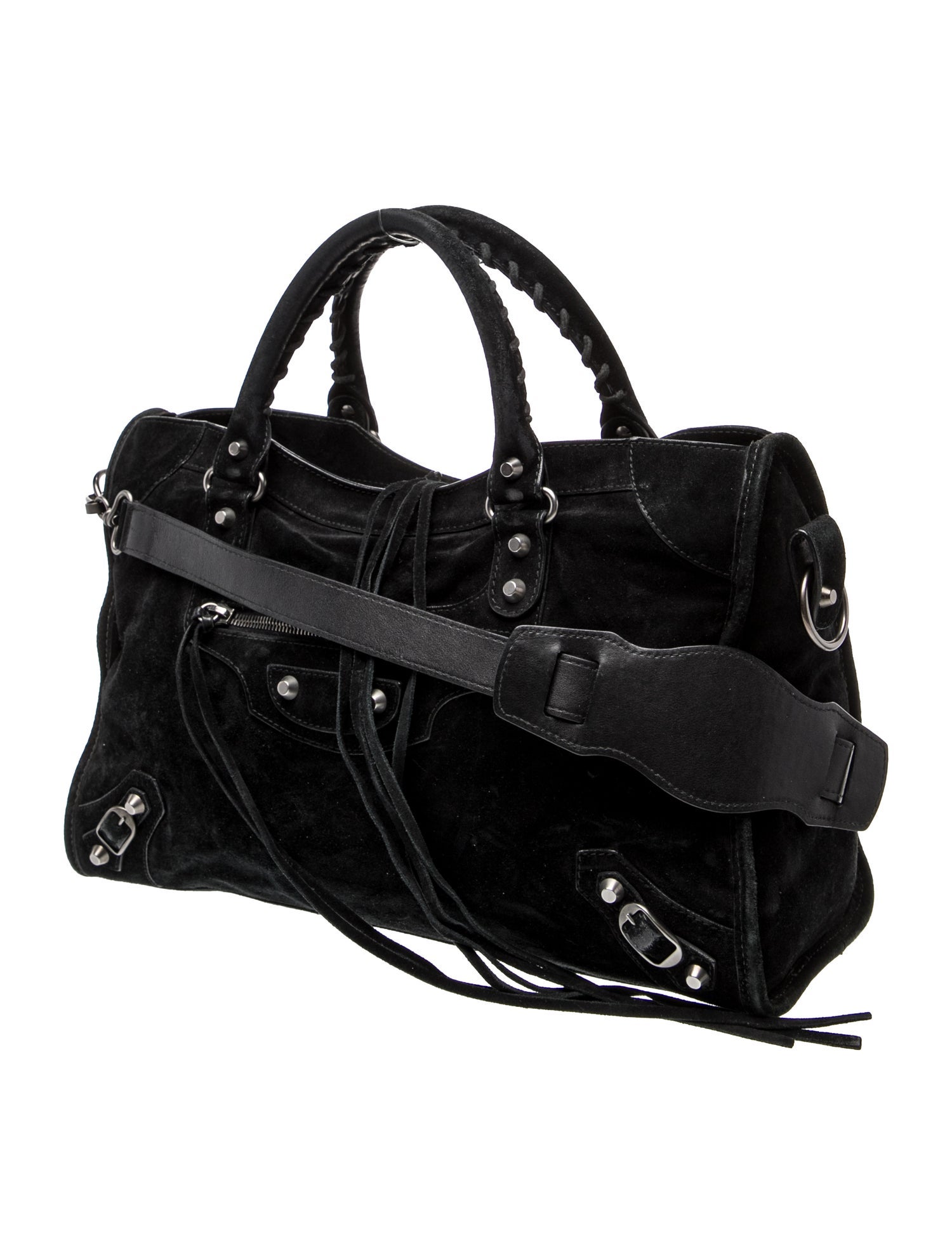 Balenciaga Suede Motocross Classic City - Black Handle Bags