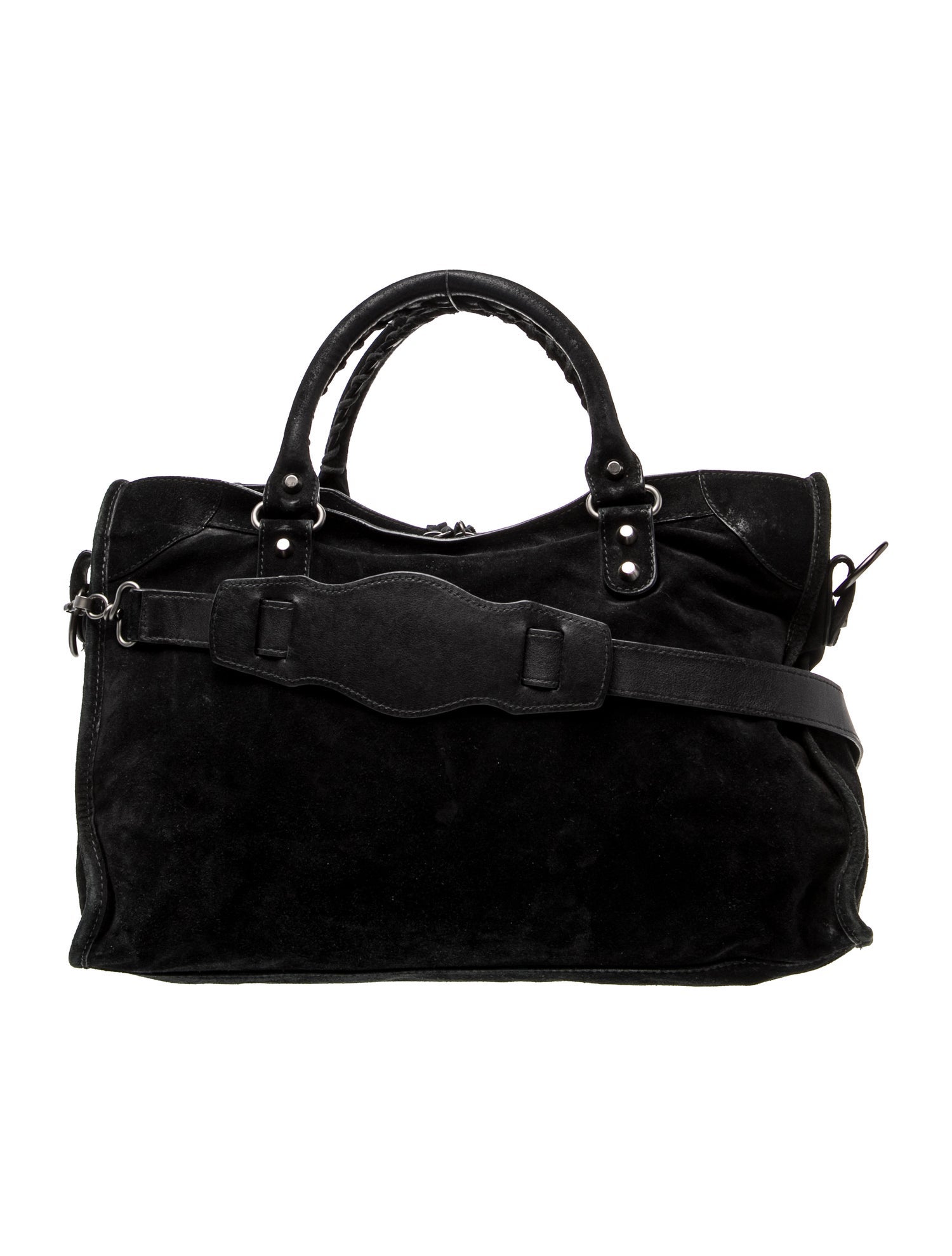 Balenciaga Suede Motocross Classic City - Black Handle Bags