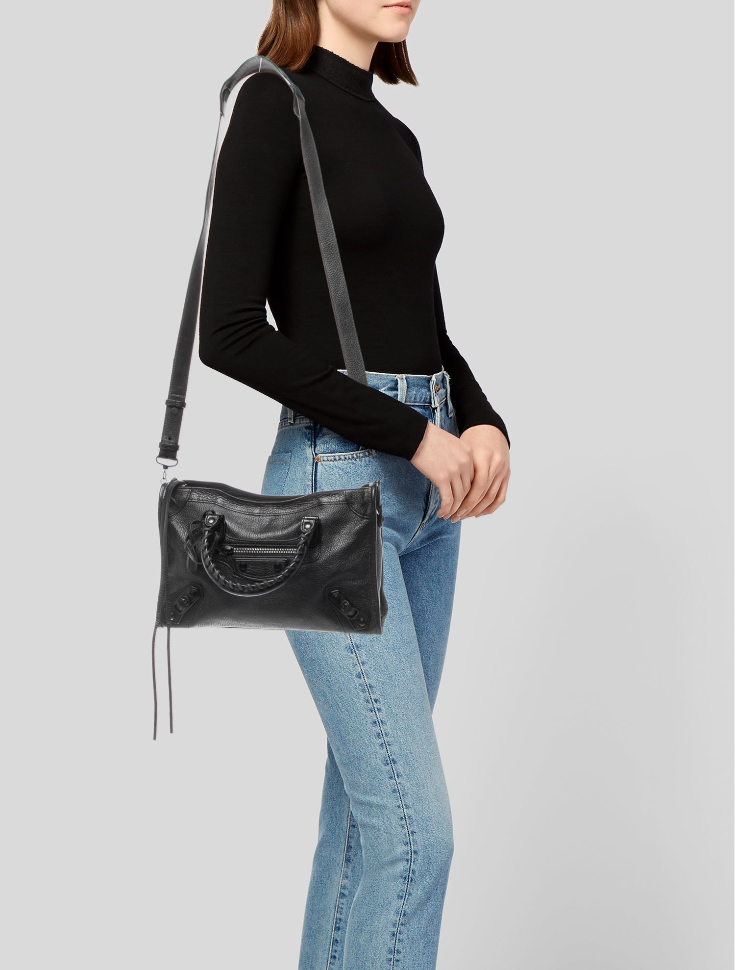BALENCIAGA ブラックレザー ハンドバッグ Balenciaga Leather Motocross City Metallic Edge Small - Black