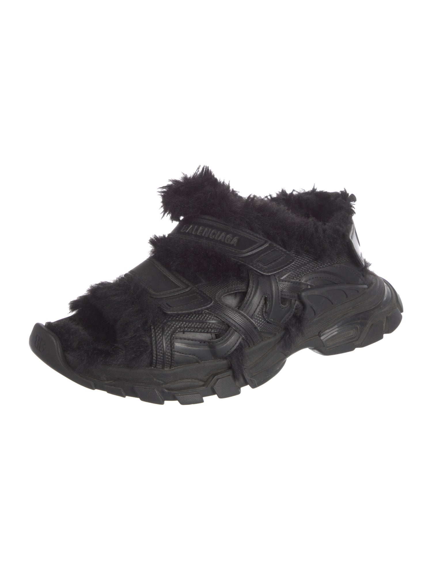 Balenciaga Track Fur Leather Sandals