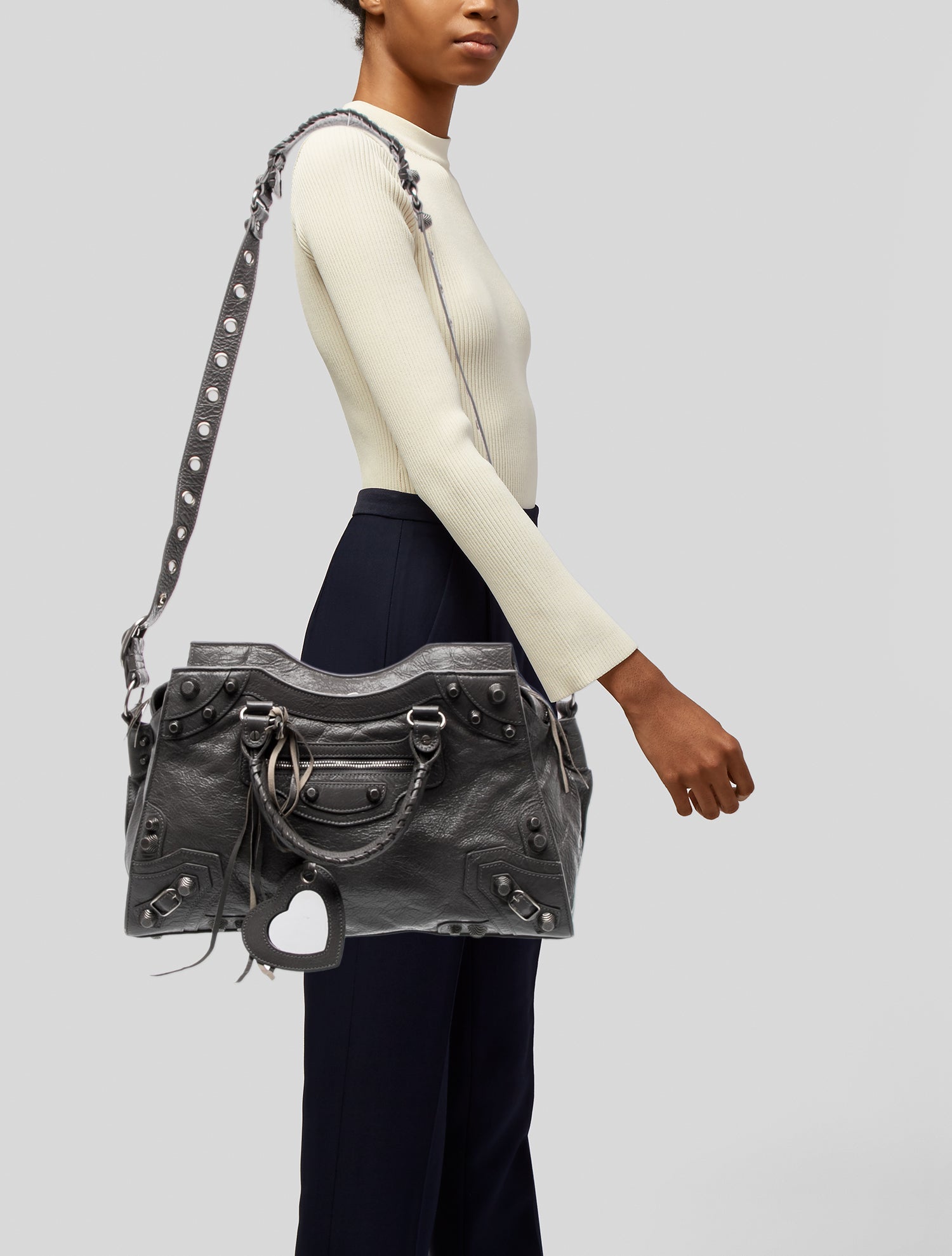 Balenciaga Leather Motocross City Giant 2023 - Grey Crossbody Bags