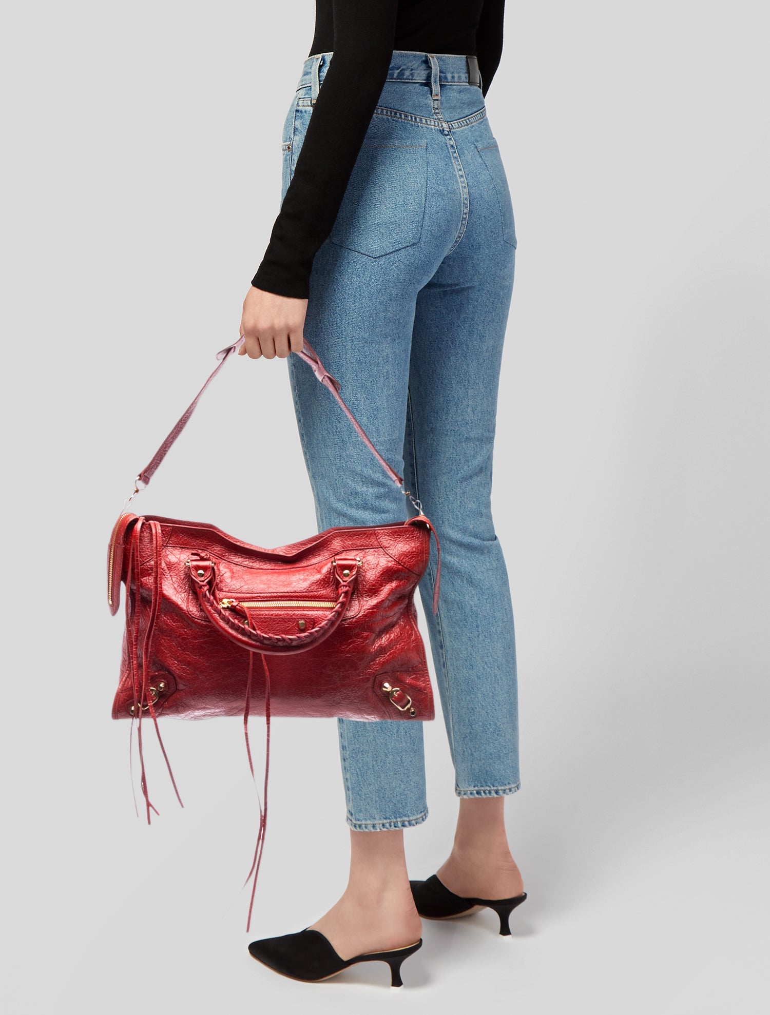Balenciaga Leather Motocross Classic City - Red Handle Bags