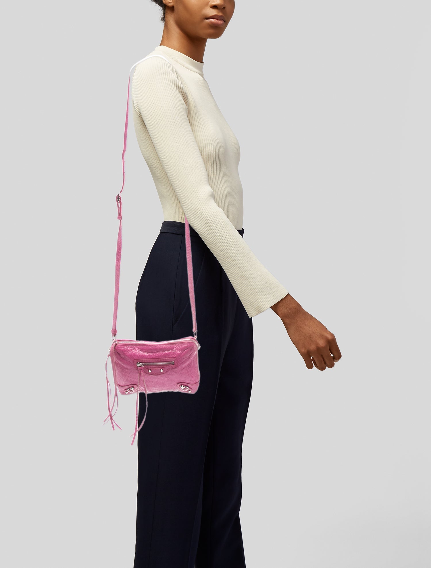 Balenciaga Leather Pink Lambskin Classic Reporter XS Crossbody Bag