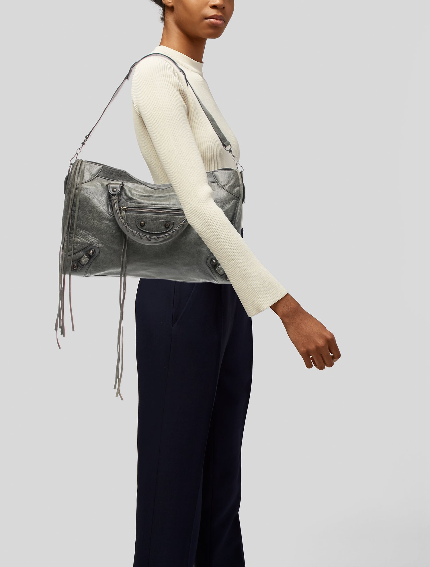 Balenciaga Leather Motocross Classic City - Grey Handle Bags