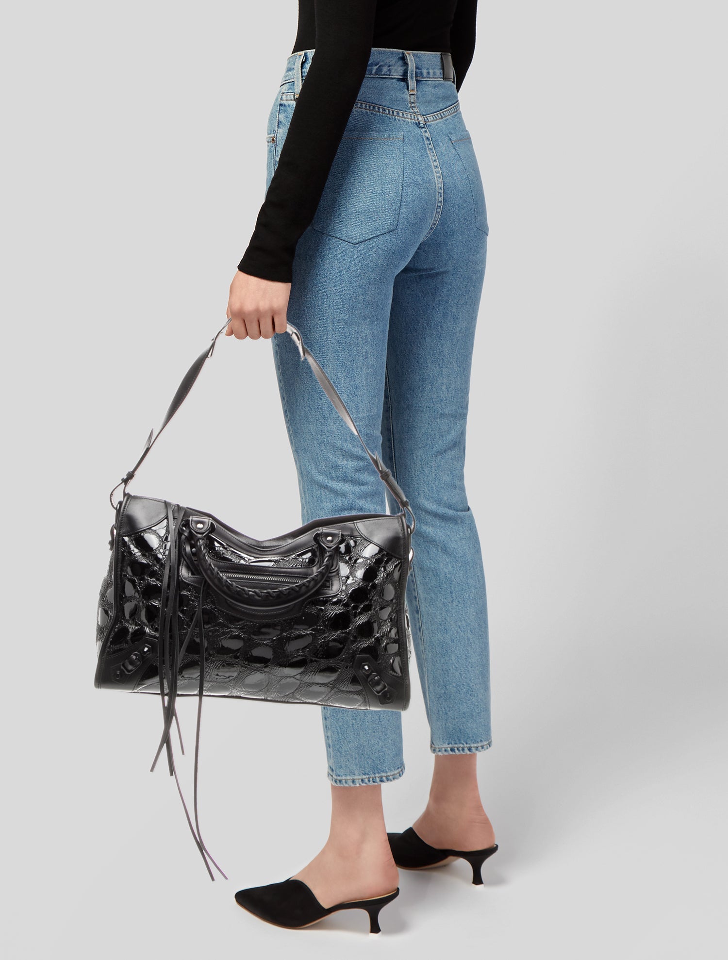 Balenciaga Patent Leather Motocross Classic City - Black Handle