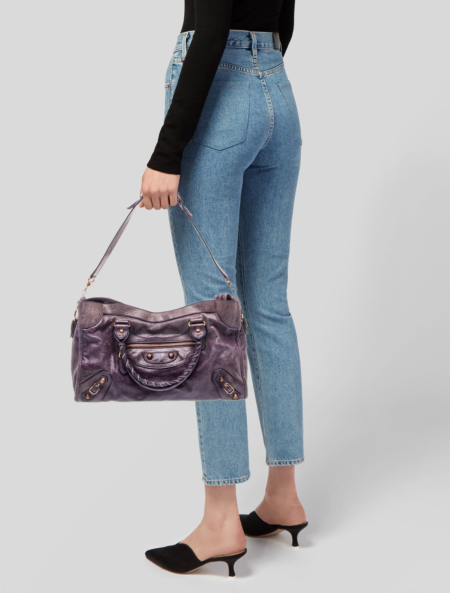 Balenciaga Leather Motocross City Giant - Purple Handle Bags