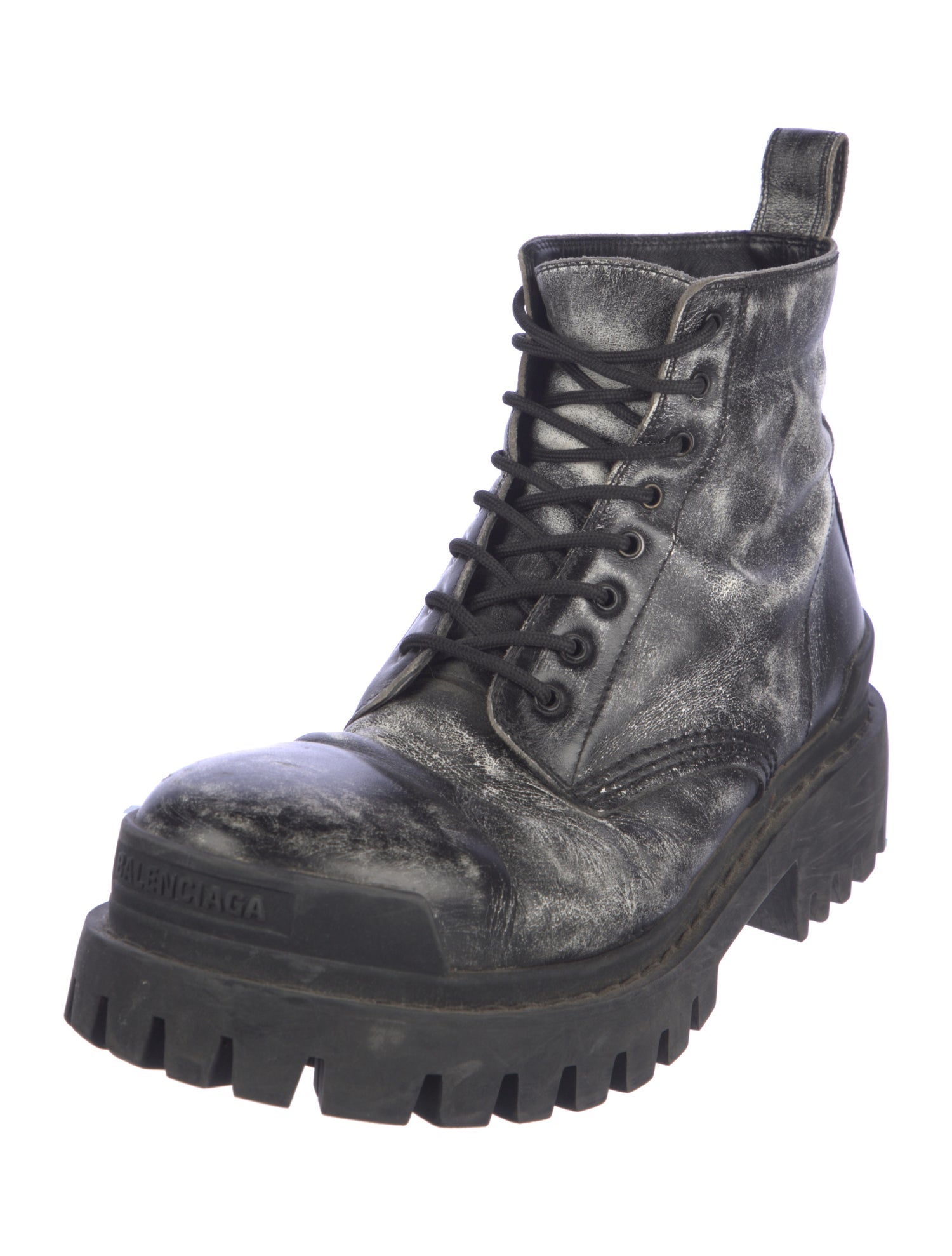 Balenciaga Leather Printed Combat Boots