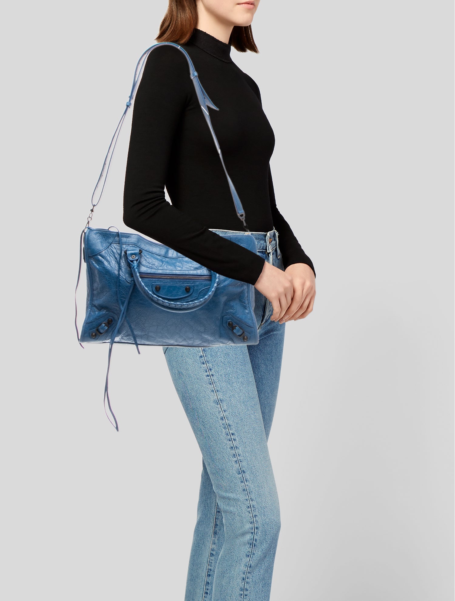 Tiffany & Co. Color Block Grained Leather Handle Bag - Blue Handle