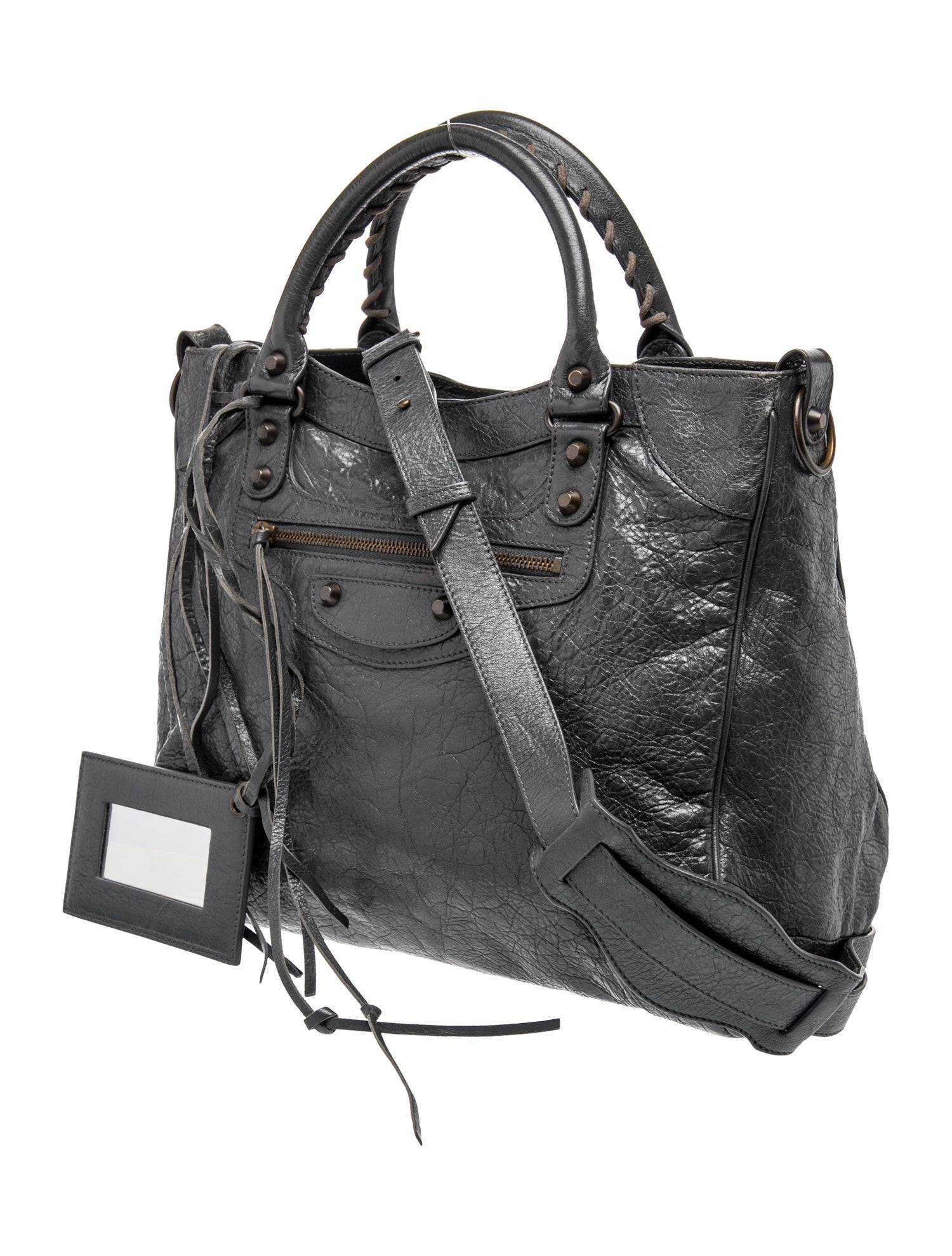 Balenciaga Leather Velo Medium - Grey Handle Bags, Handbags