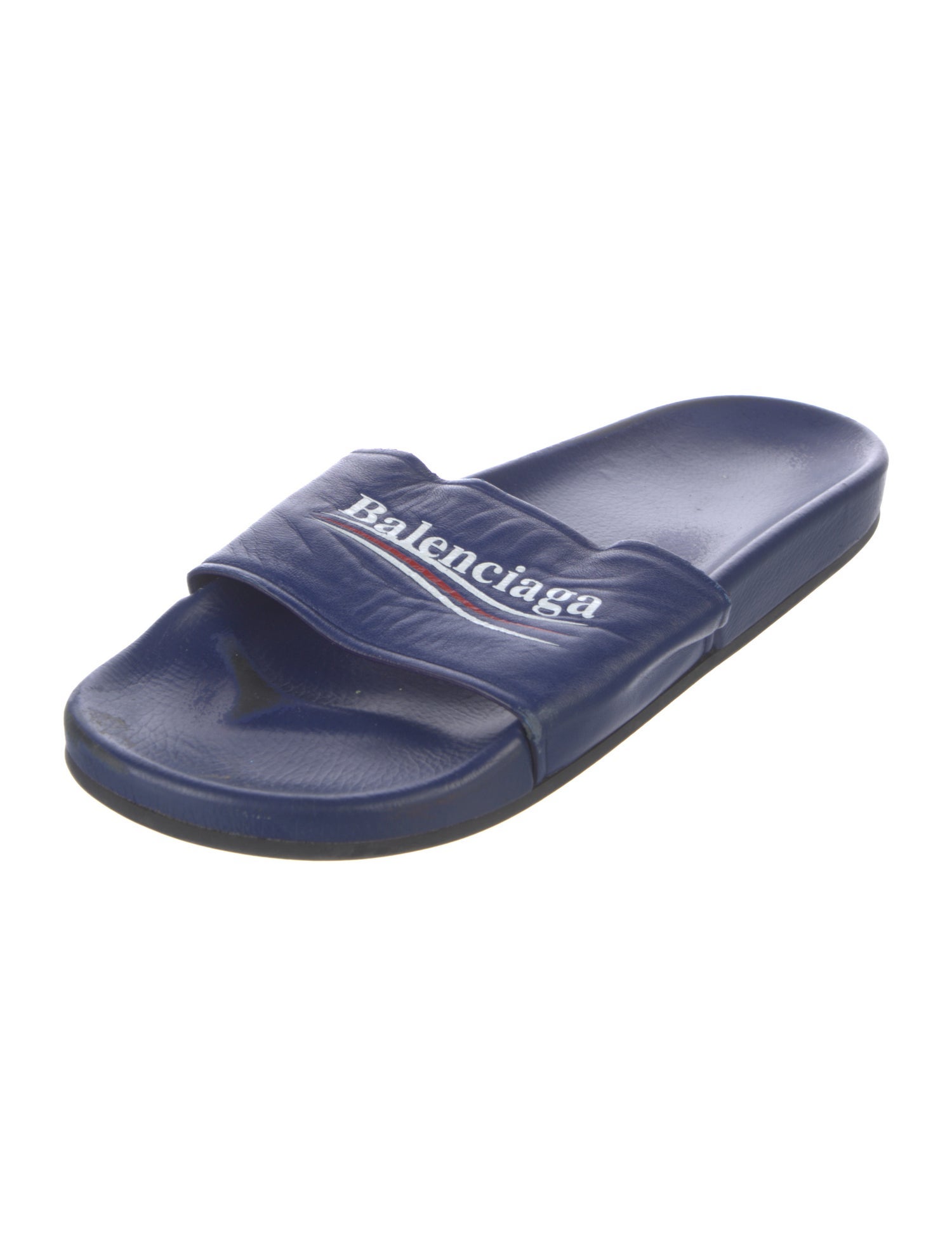 Balenciaga Leather Graphic Print Slides