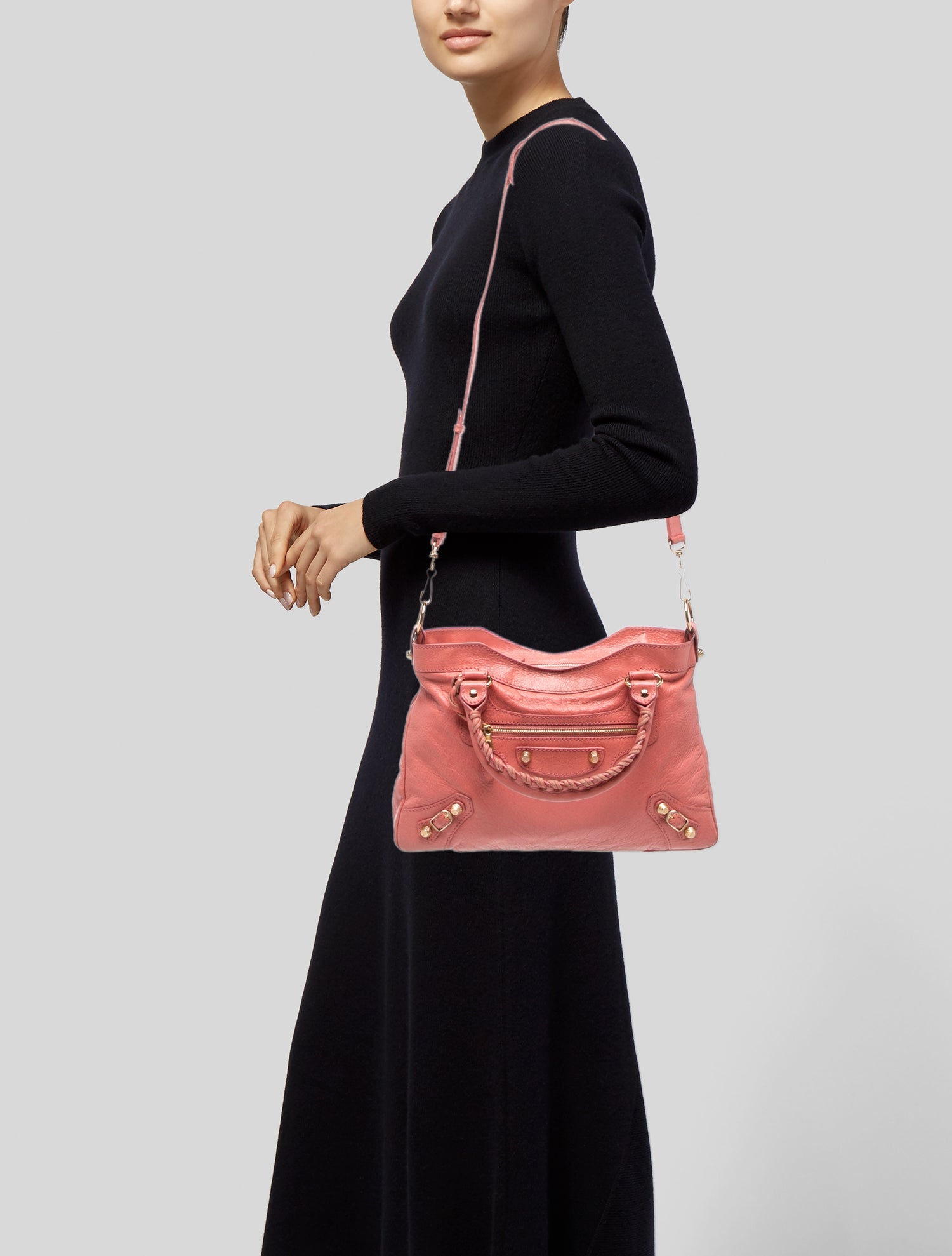 Balenciaga Leather Motocross Classic City - Pink Handle Bags