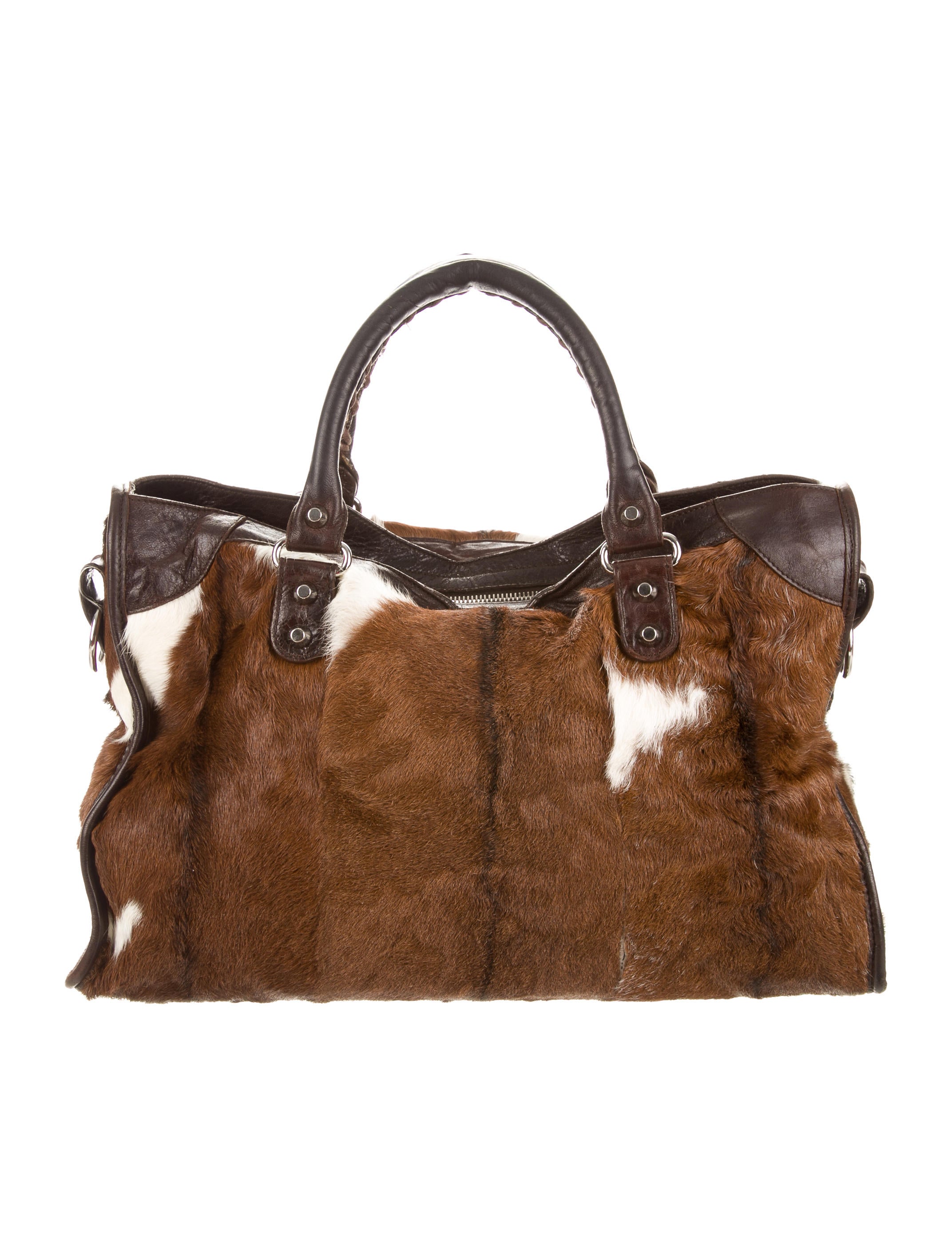 Balenciaga Motocross Goat Hair City Bag - Brown Satchels, Handbags