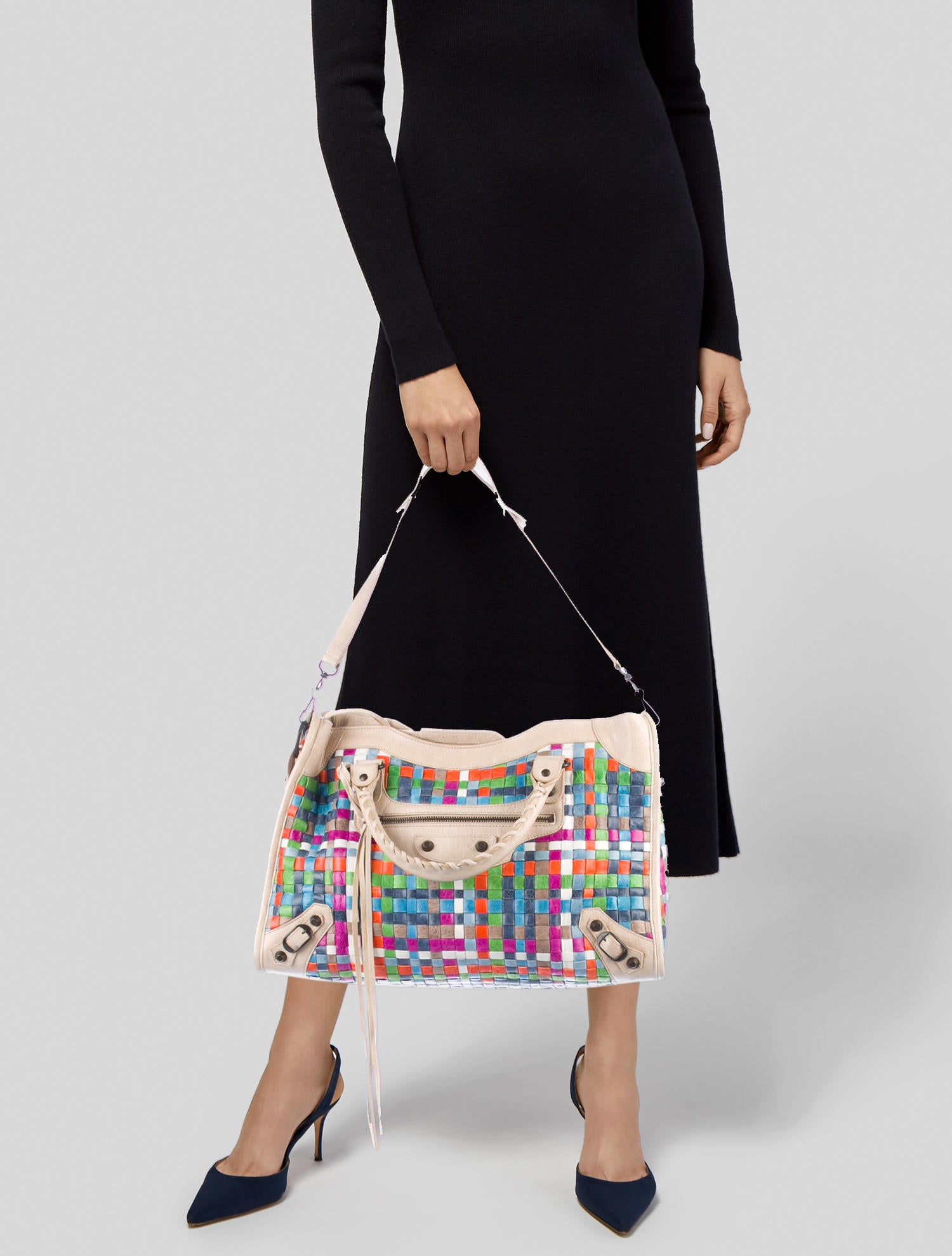 Balenciaga Motocross Woven Classic City Bag - Blue Satchels