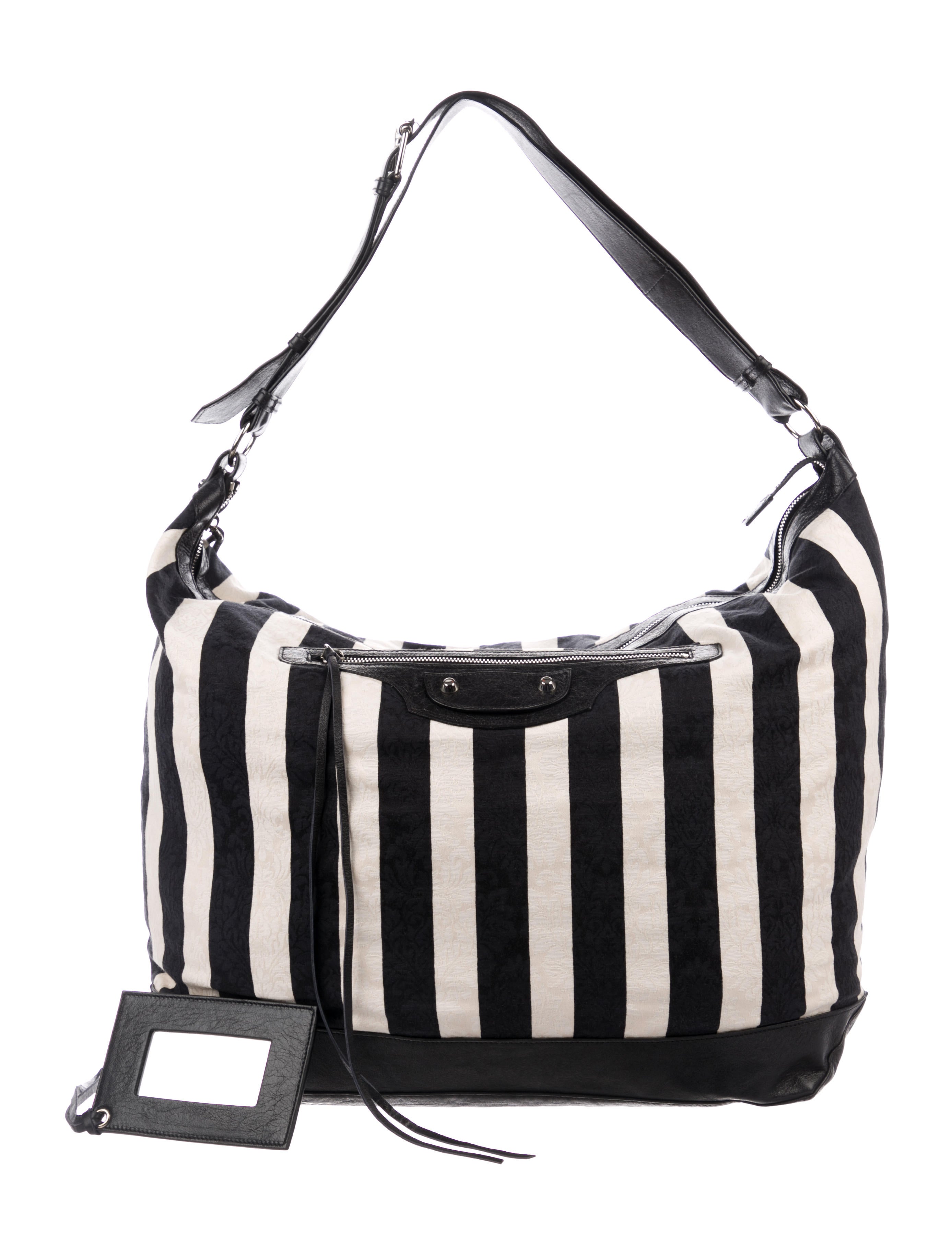 Balenciaga Damask Stripe Courier Bag - Black Hobos, Handbags