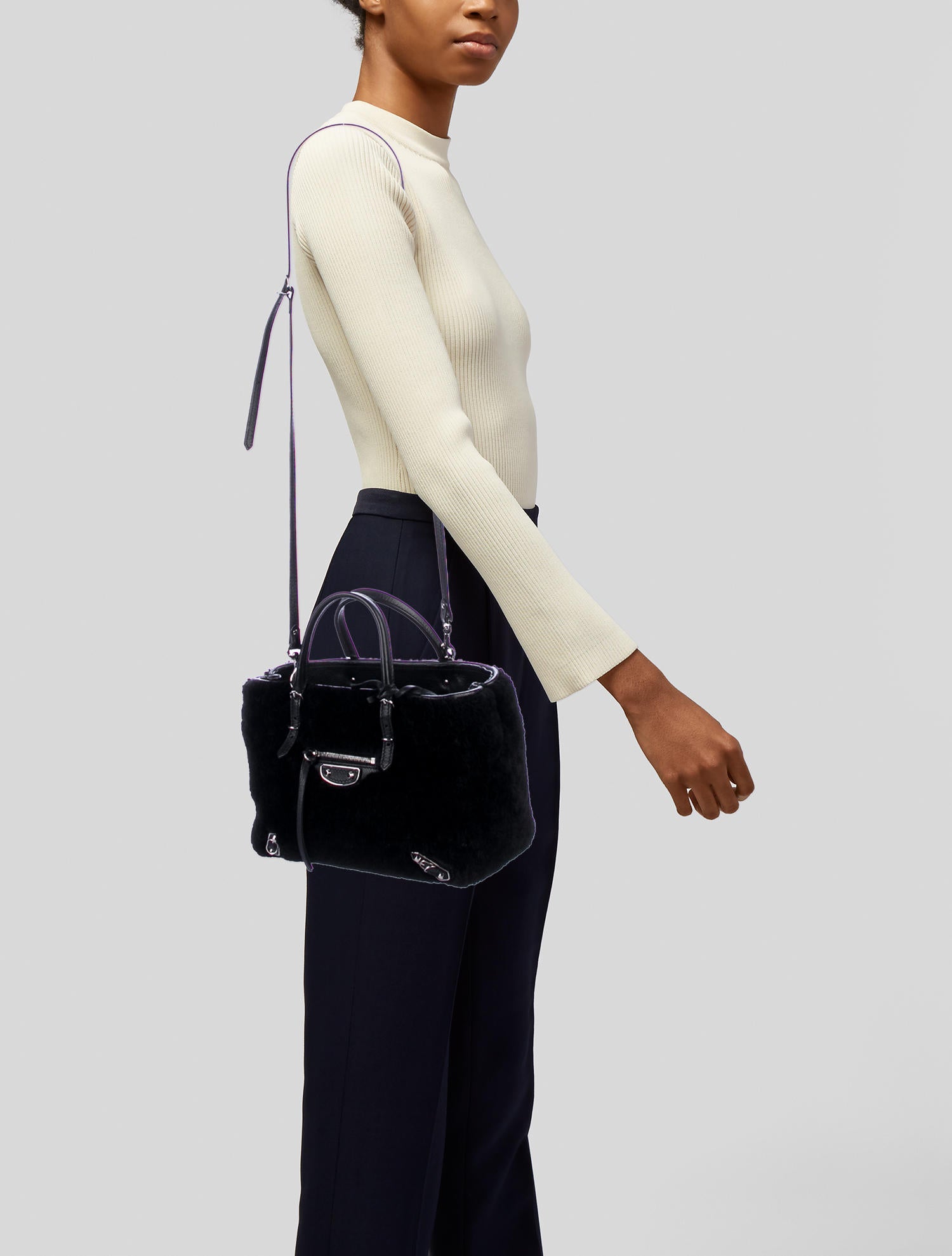 Balenciaga Balenciaga Mini Papier A4 Metallic Edge Shearling Tote