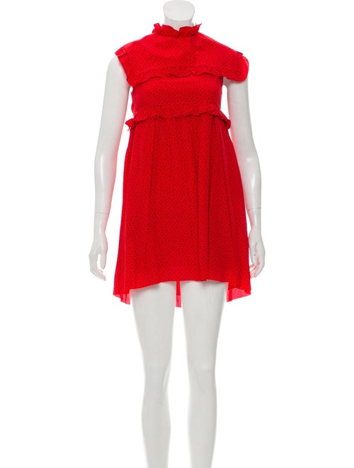 Balenciaga Polka-Dot Silk Mini Dress Red