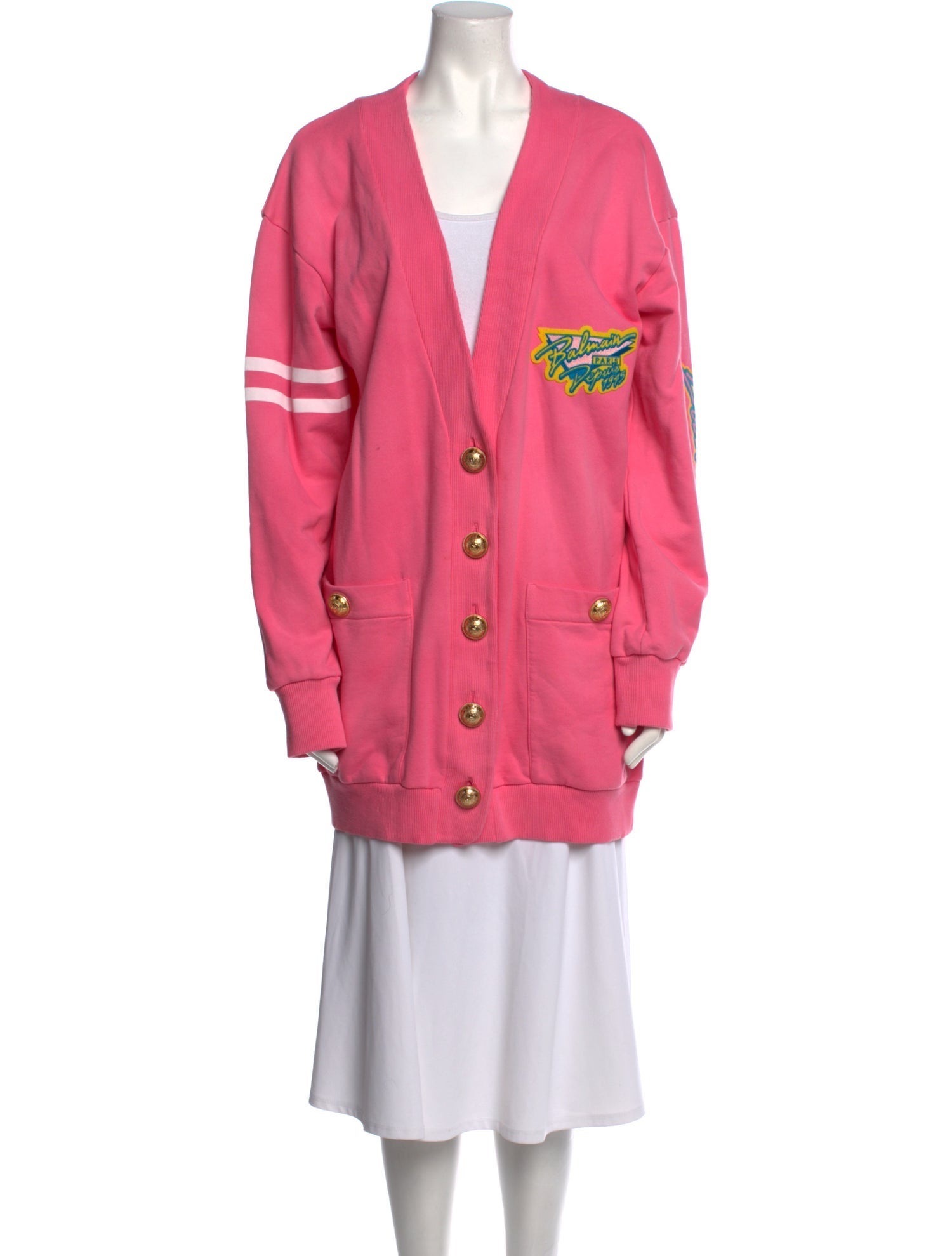 Balmain Graphic Print Plunge Neckline Sweater