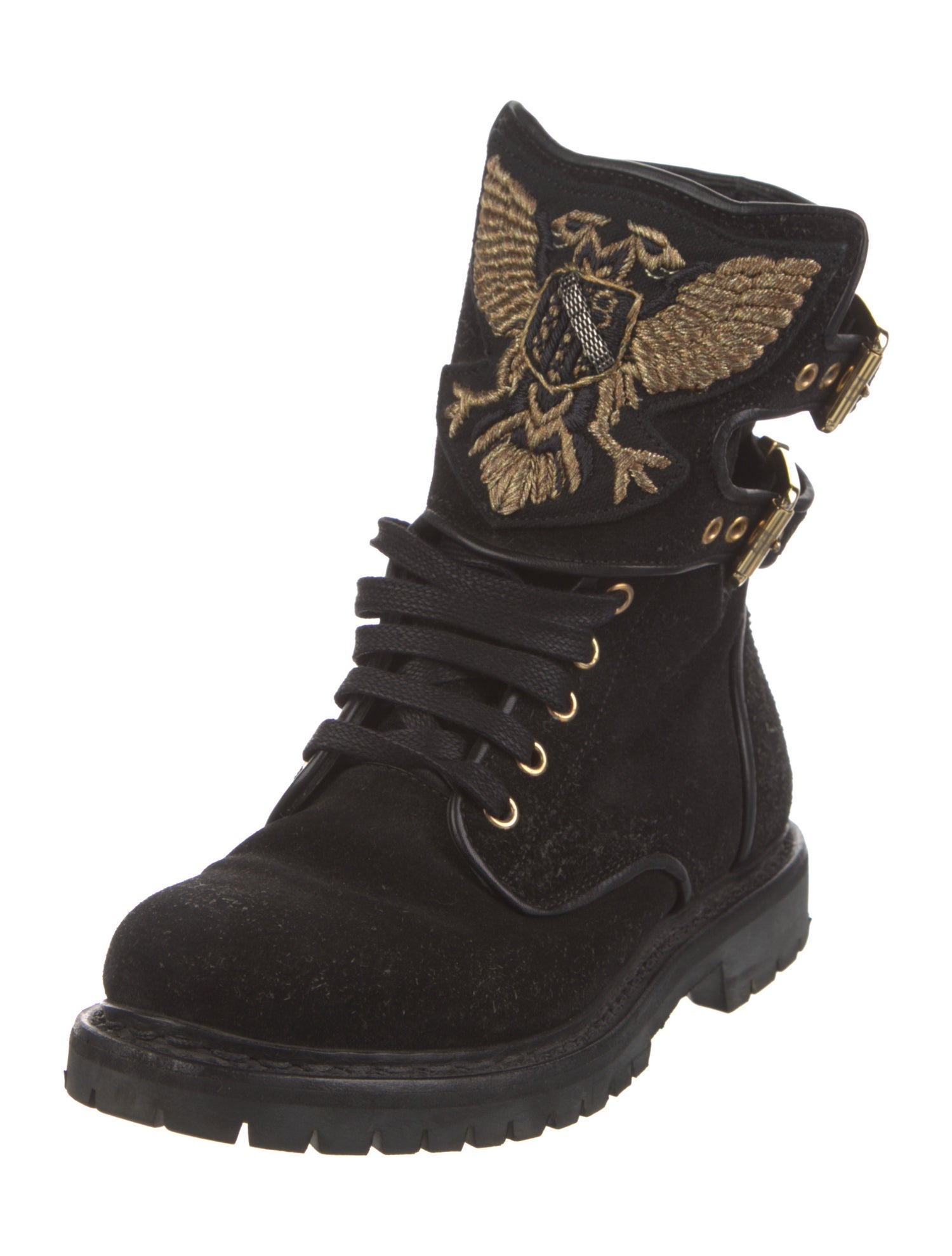 Balmain Suede Mesh Accents Combat Boots