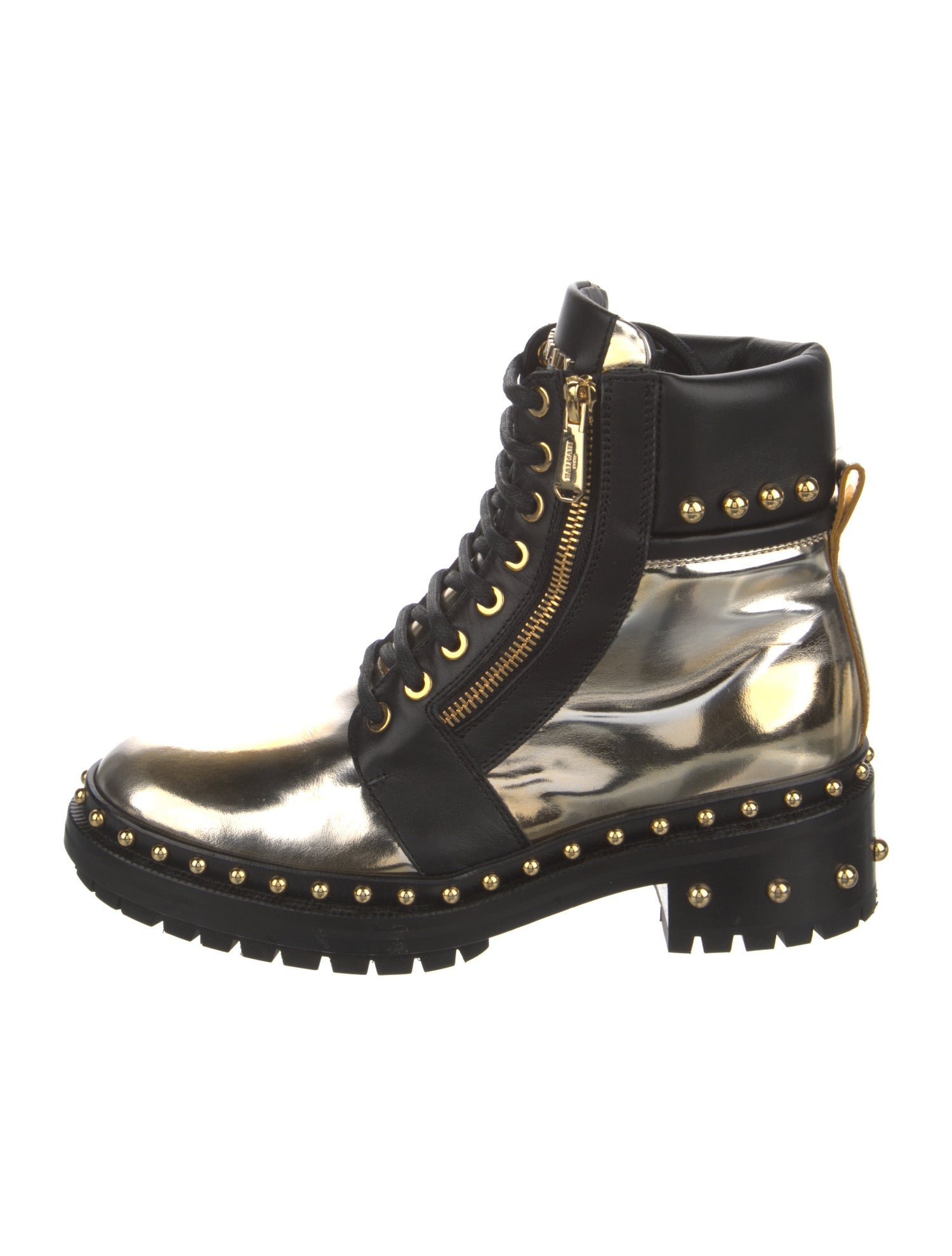 Balmain Leather Colorblock Pattern Combat Boots