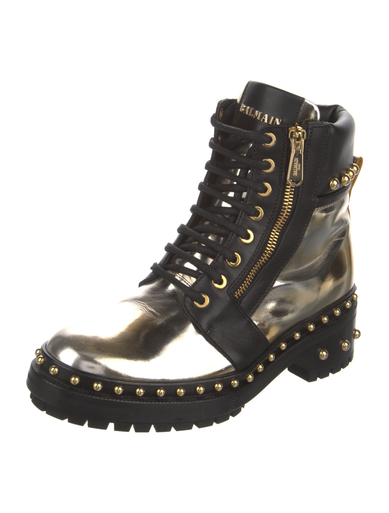 Balmain Leather Colorblock Pattern Combat Boots