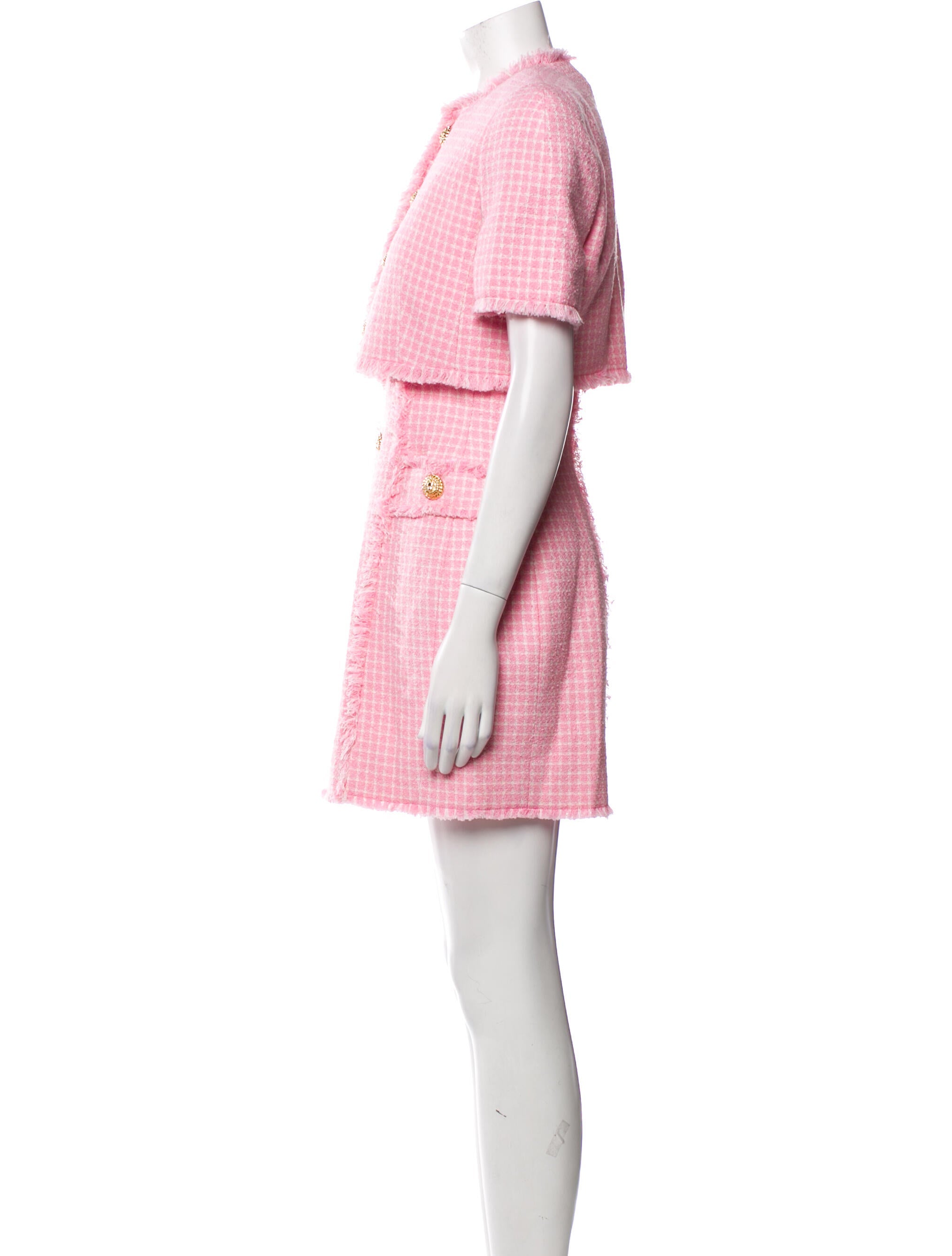 Balmain Tweed Pattern Raw-Edge Trim Dress Set