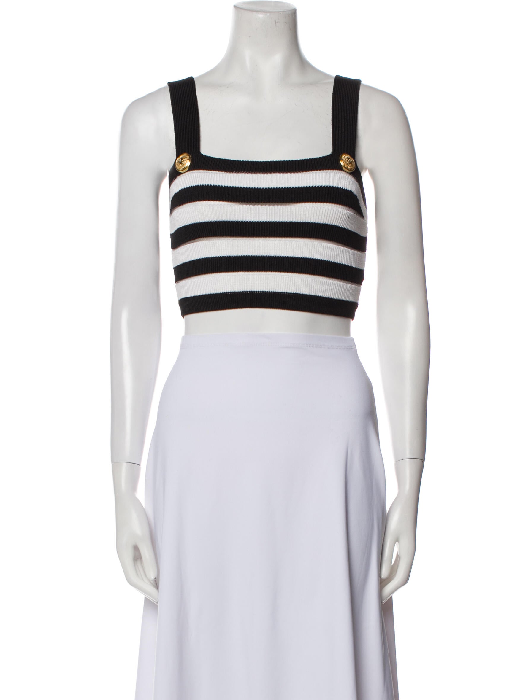 Balmain Striped Square Neckline Crop Top