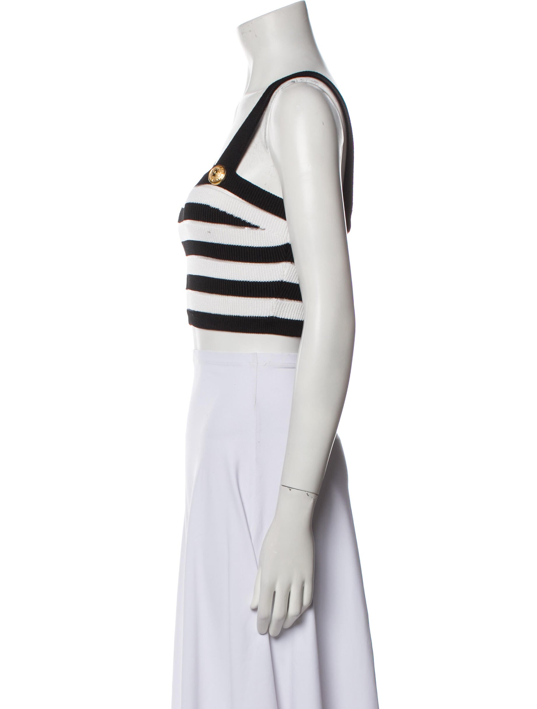 Balmain Striped Square Neckline Crop Top