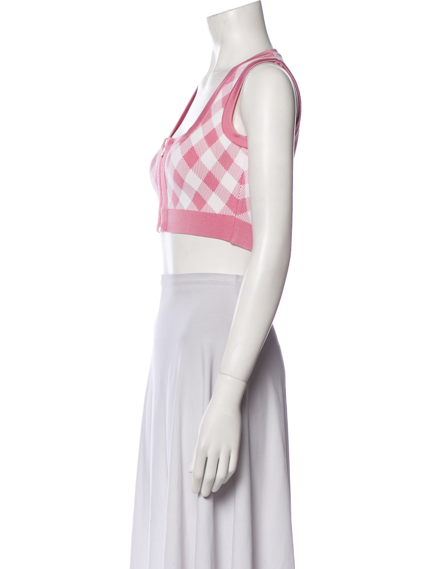 Balmain Plaid Print Square Neckline Crop Top
