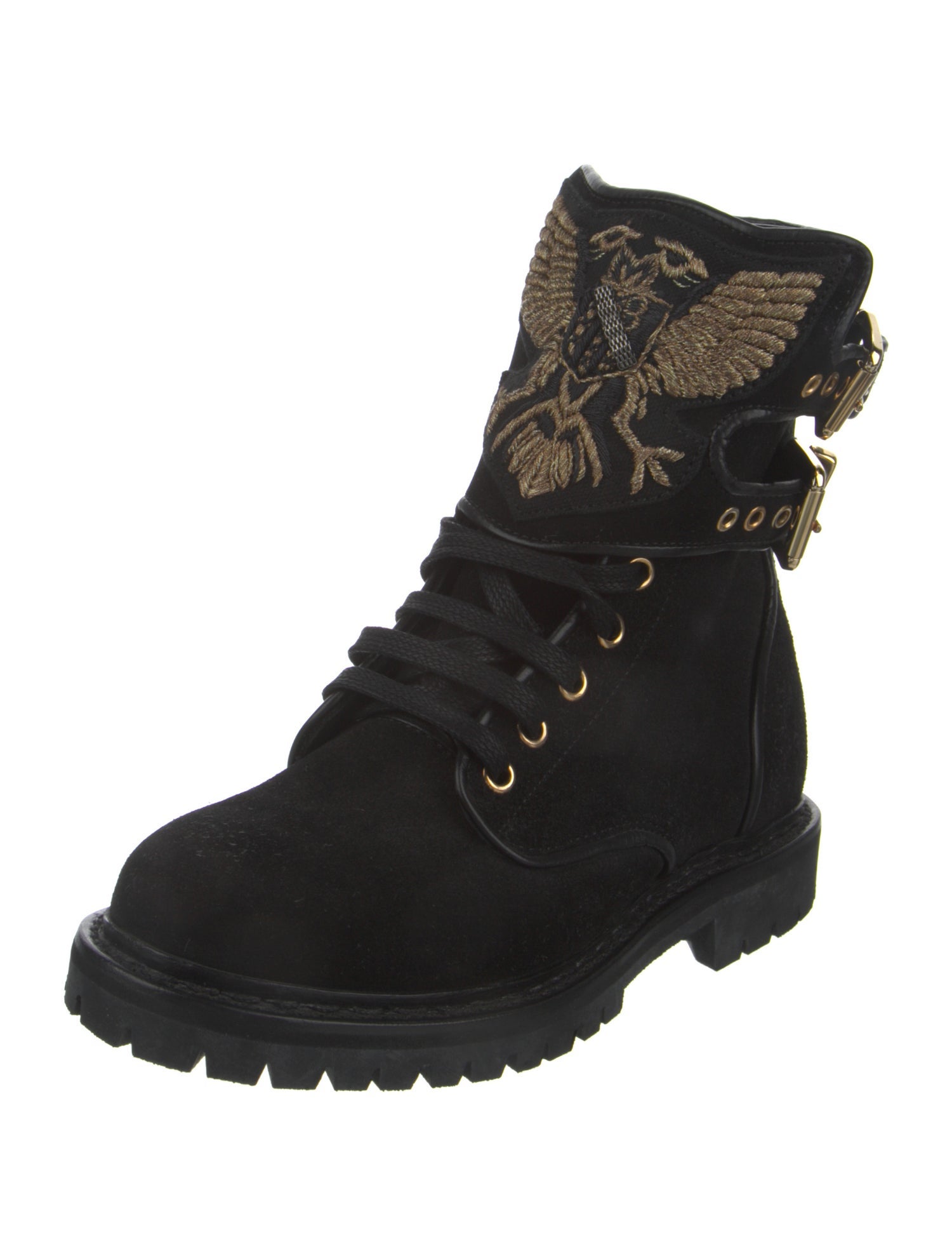 Balmain Suede Chain-Link Accents Combat Boots