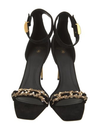 Balmain Suede Chain-Link Accents Sandals