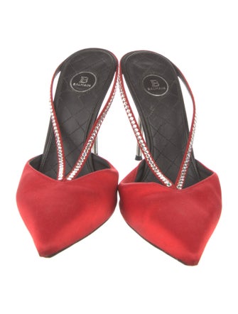 Balmain Satin Crystal Embellishments Mules