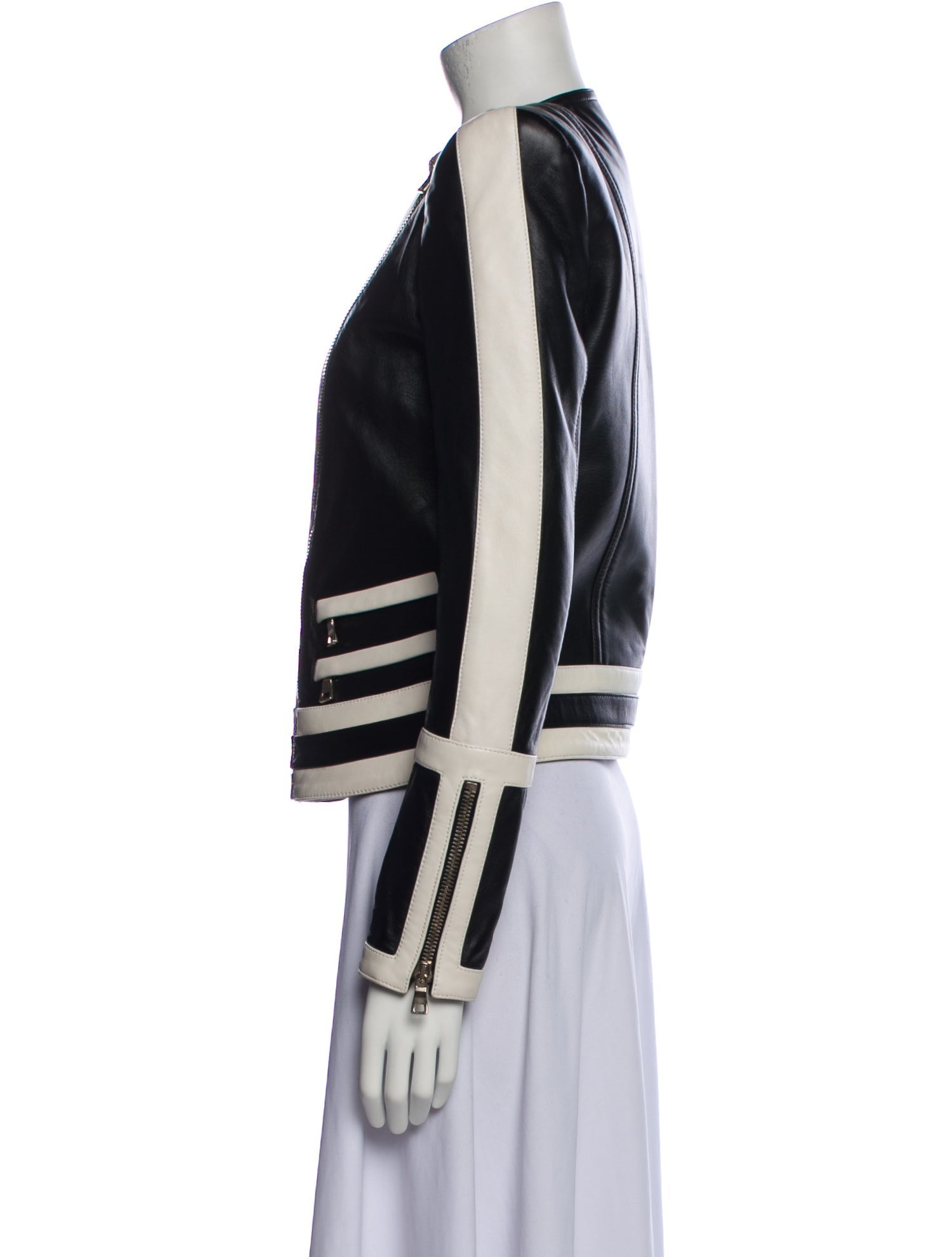 Balmain Lamb Leather Colorblock Pattern Biker Jacket w/ Tags