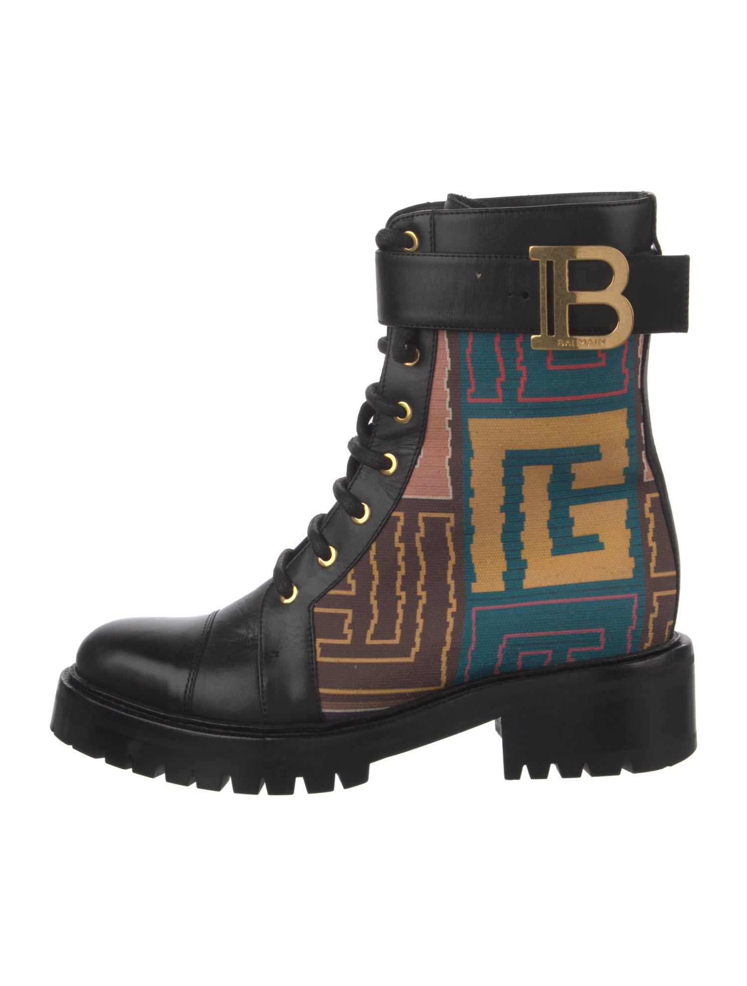 Balmain Leather Printed Combat Boots