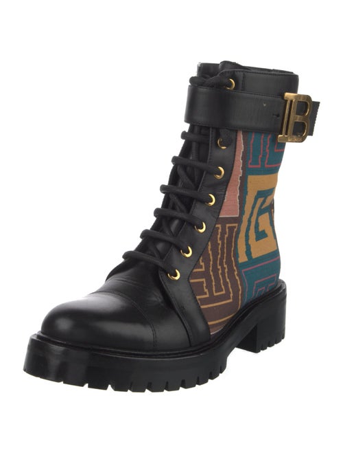 Balmain Leather Printed Combat Boots