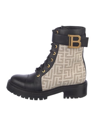 Balmain Monogram Pattern Canvas Combat Boots