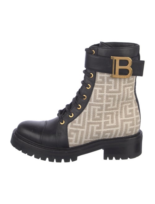 Balmain Monogram Pattern Canvas Combat Boots