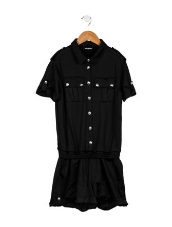 Balmain Girls' Solid Short Sleeve Romper